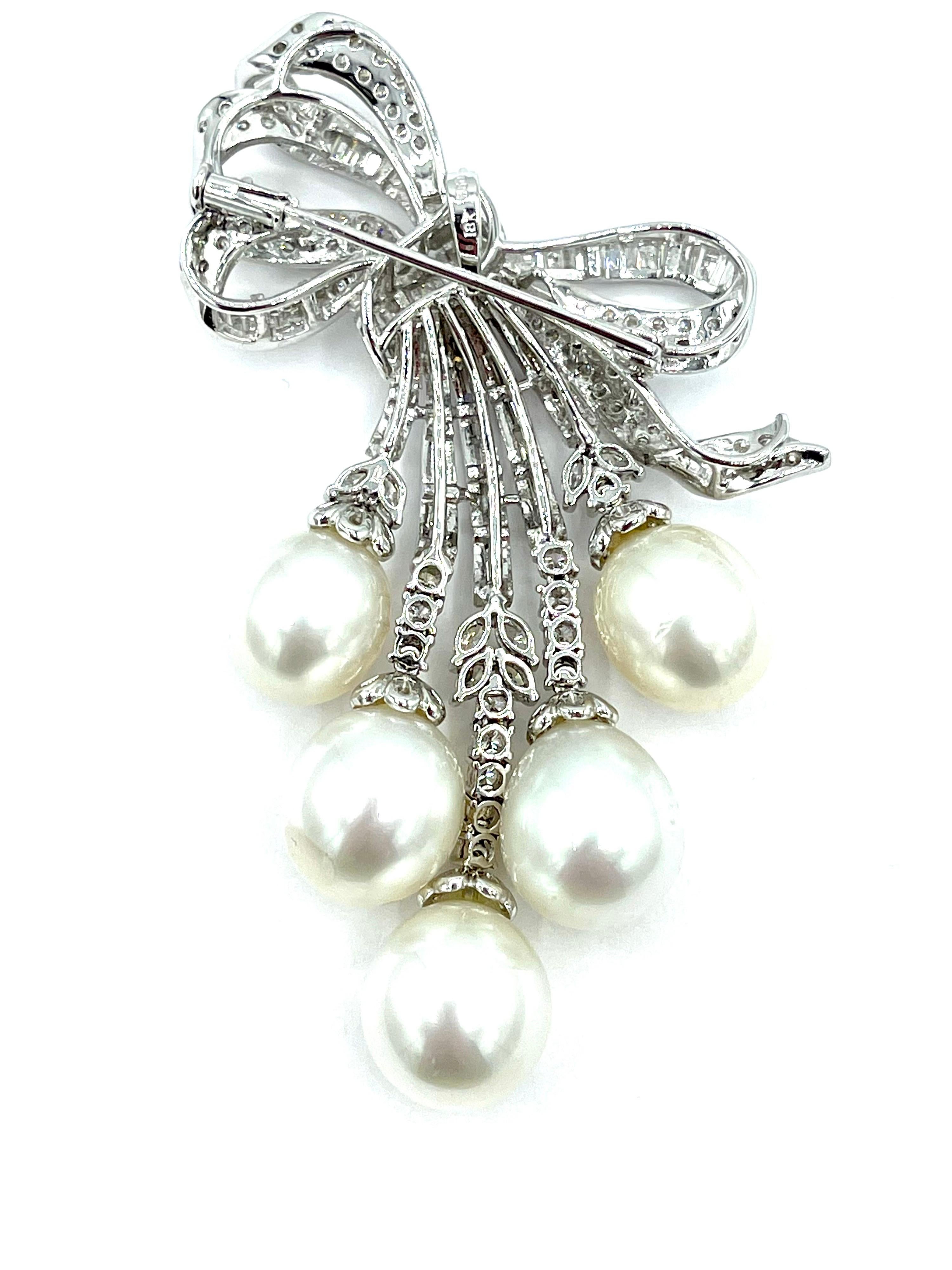 South Sea Pearl and Diamond 18k White Gold Pendant Brooch 2