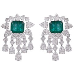 Pendientes araña de oro de 18 quilates con diamante esmeralda de 11,90 quilates