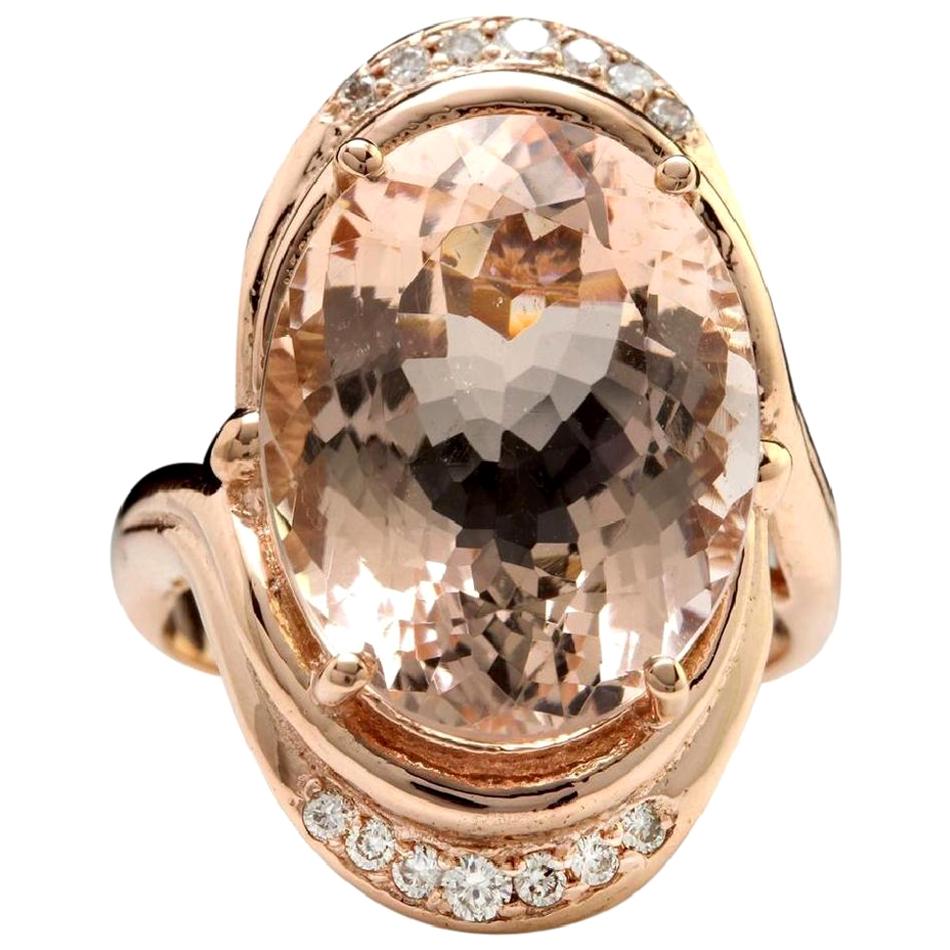 11.90 Carat Exquisite Natural Morganite and Diamond 14 Karat Solid Gold Ring For Sale