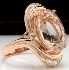 11.90 Carat Exquisite Natural Morganite and Diamond 14 Karat Solid Gold Ring