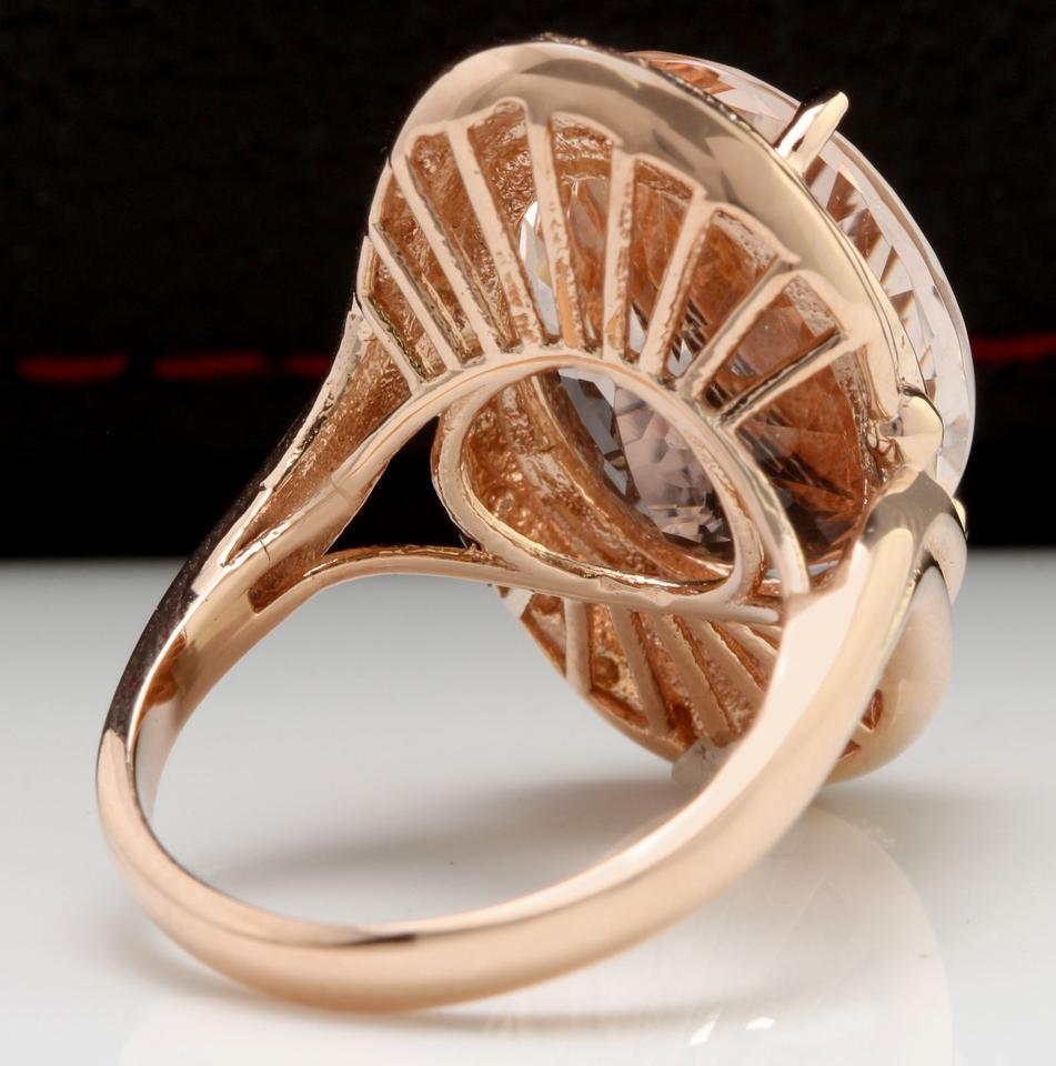Rose Cut 11.90 Carat Exquisite Natural Morganite and Diamond 14 Karat Solid Gold Ring For Sale