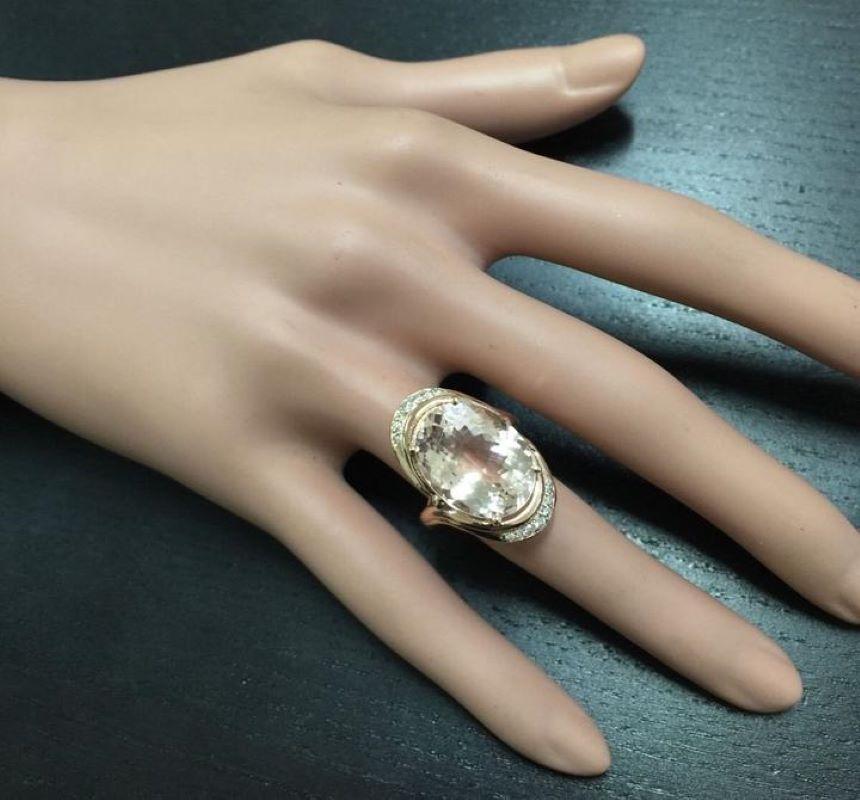 11.90 Carat Exquisite Natural Morganite and Diamond 14 Karat Solid Gold Ring For Sale 3