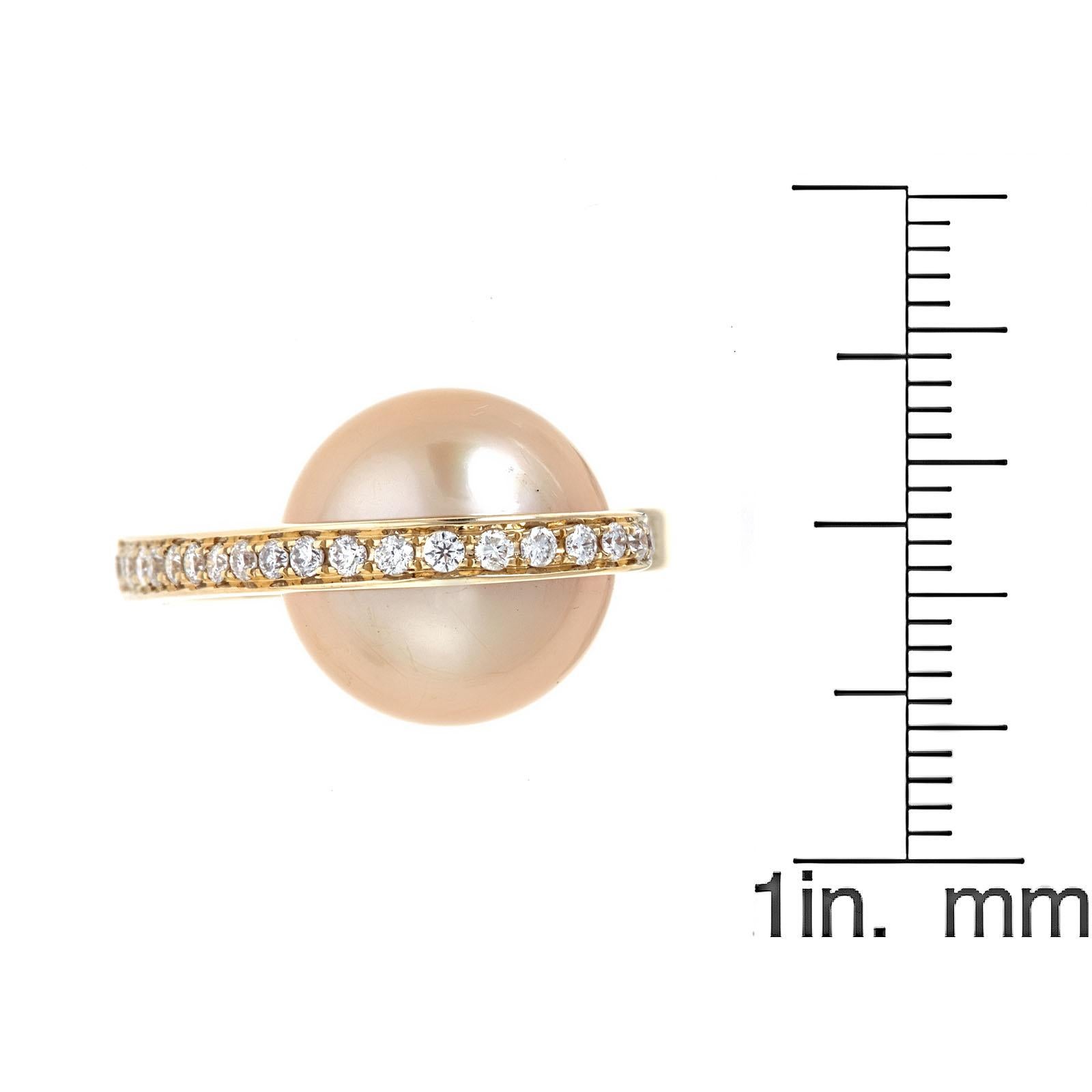 Ball Cut 11.90 Carat South Sea Pearl and Diamond 18 Karat Yellow Gold Ring