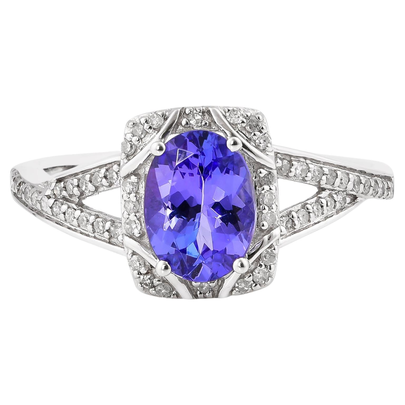 1.190 Carat Tanzanite Ring in 10 Karat White Gold with Diamond.