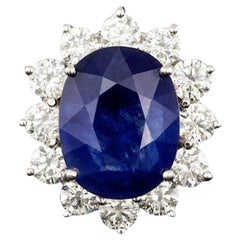 11,90 Karat exquisiter natürlicher blauer Saphir und Diamant 14K massives Weißgold Ri