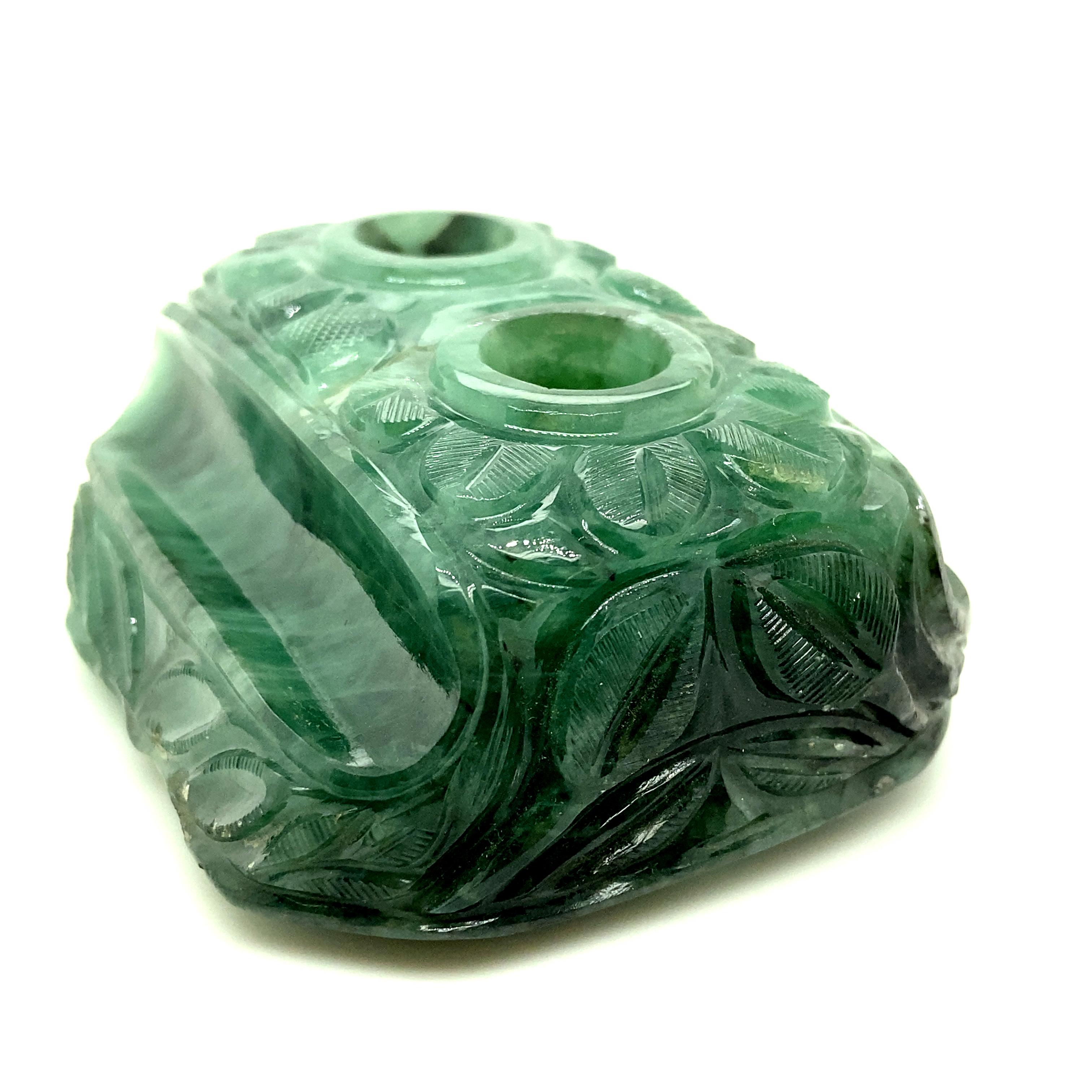 Women's or Men's 1191 Carat Carved Emerald Pen Holder For Sale