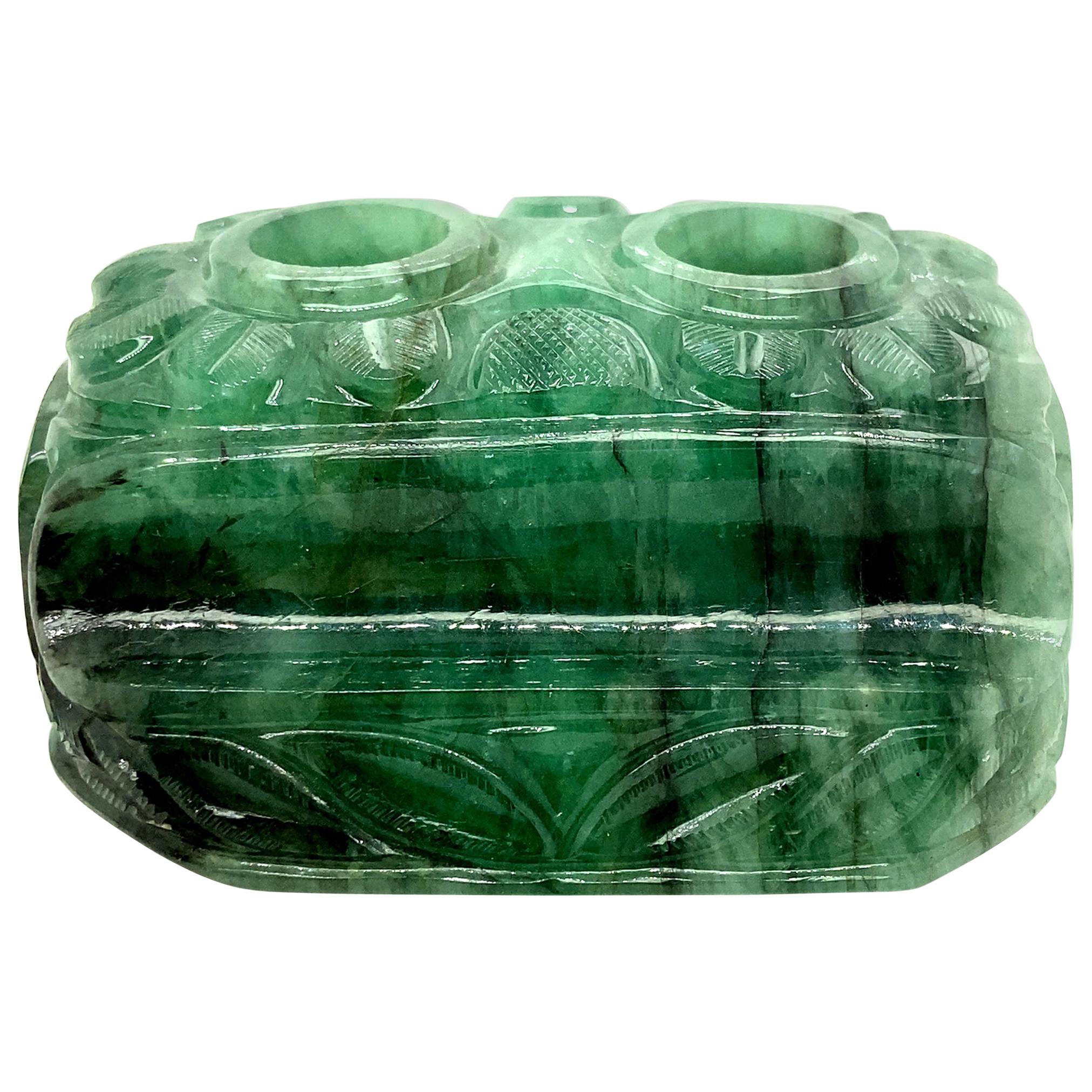 1191 Carat Carved Emerald Pen Holder For Sale
