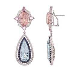 11.91 Carat Aquamarine Morganite Sapphire And Diamond 18kt White Gold Earring