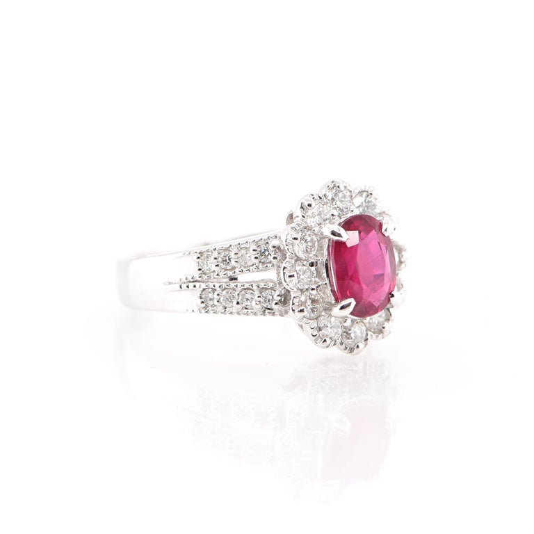 Modern 1.191 Carat Natural Untreated 'No Heat' Ruby and Diamond Ring Set in Platinum For Sale