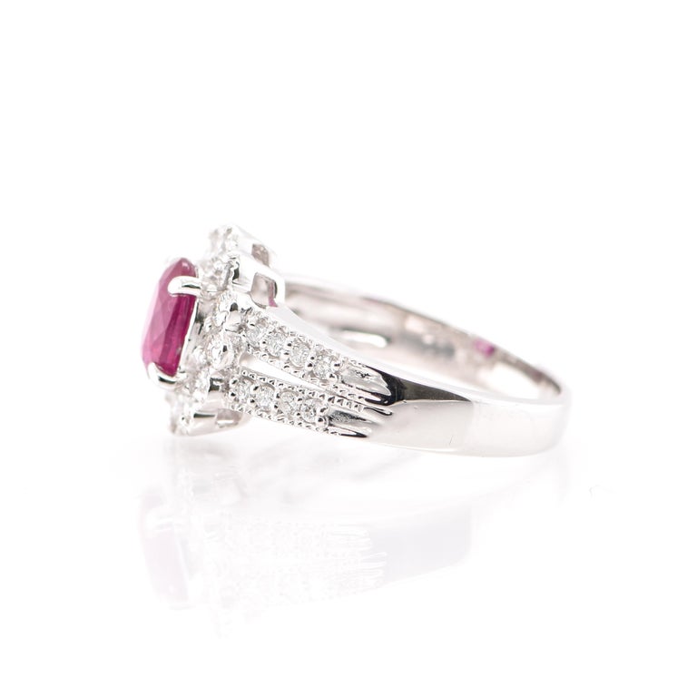 Oval Cut 1.191 Carat Natural Untreated 'No Heat' Ruby and Diamond Ring Set in Platinum For Sale