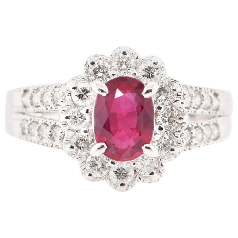 1.191 Carat Natural Untreated 'No Heat' Ruby and Diamond Ring Set in Platinum For Sale
