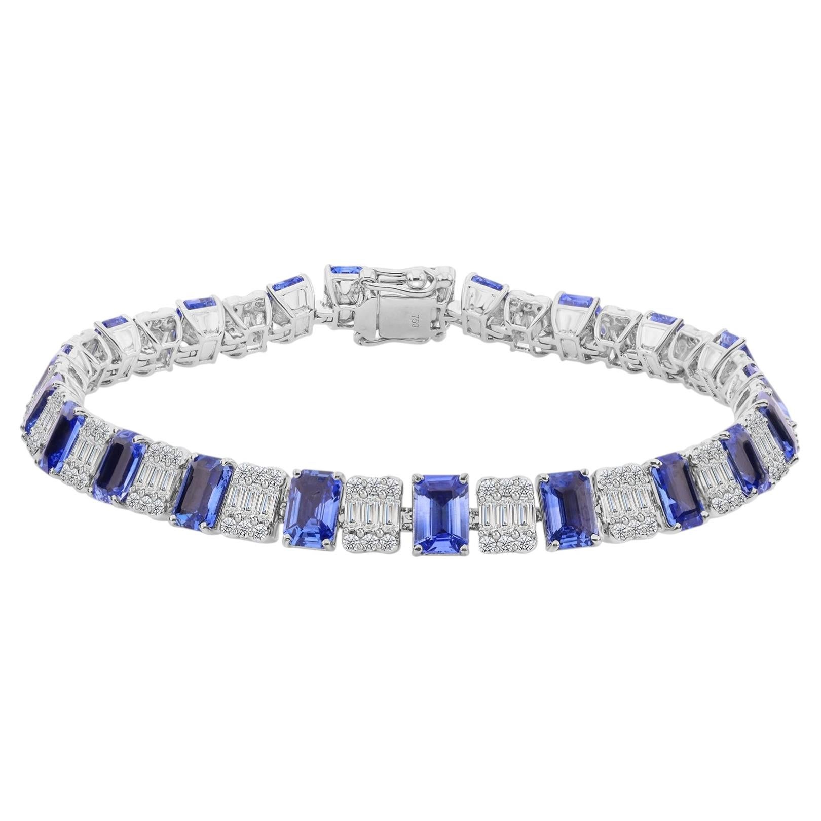 11,91 carati. Bracciale tennis con diamanti e zaffiro blu da 2,90 carati, in oro bianco 18 carati
