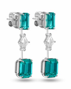 11.91 ct. Cuprian Tourmaline and Diamond Earrings in 18K White Gold