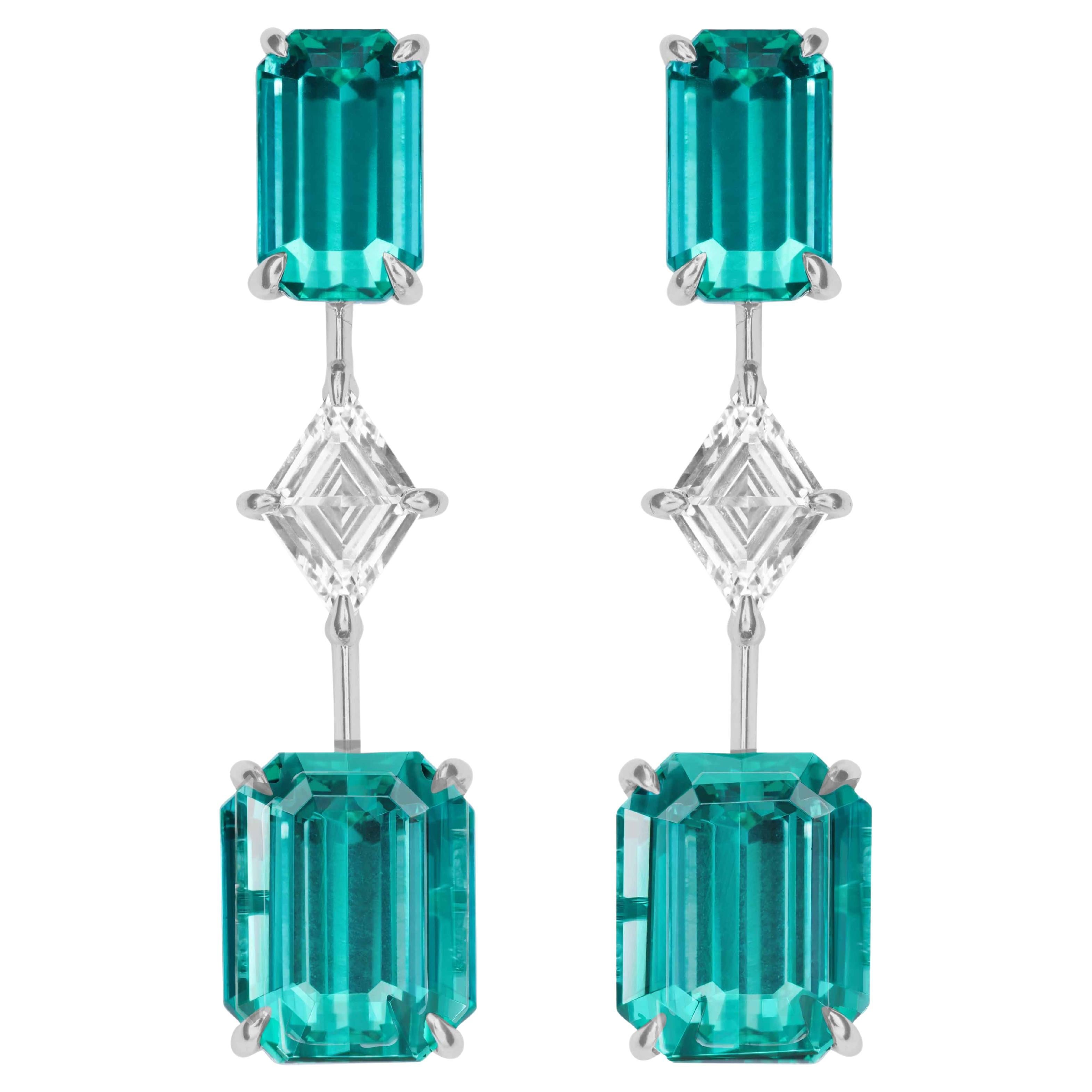 11.91 ct. Lagoon Tourmaline Earrings, 18K White Gold