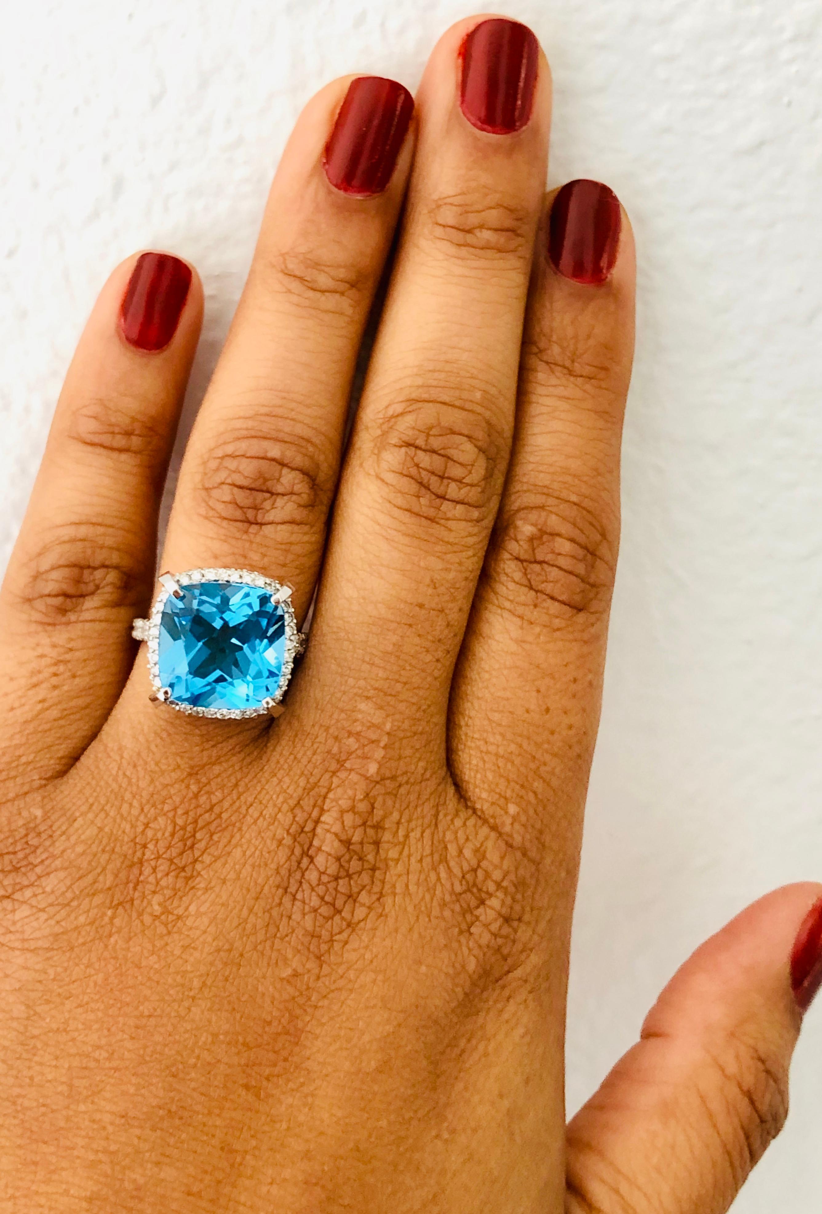 11.92 Carat Blue Topaz Diamond 14 Karat White Gold Ring In New Condition In Los Angeles, CA