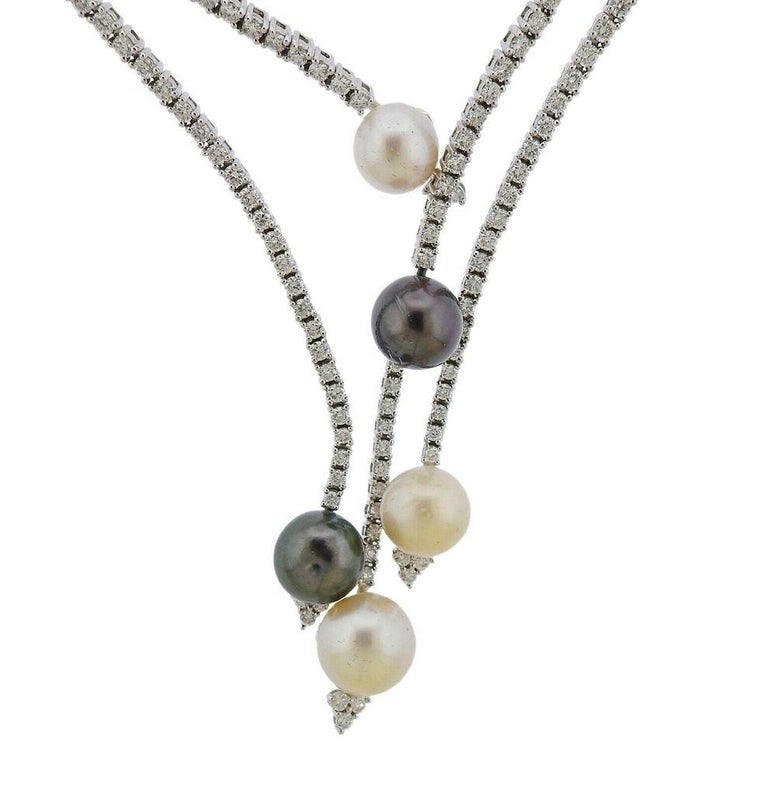11.92 Carat Diamond Gold South Sea Pearl Necklace For Sale at 1stDibs