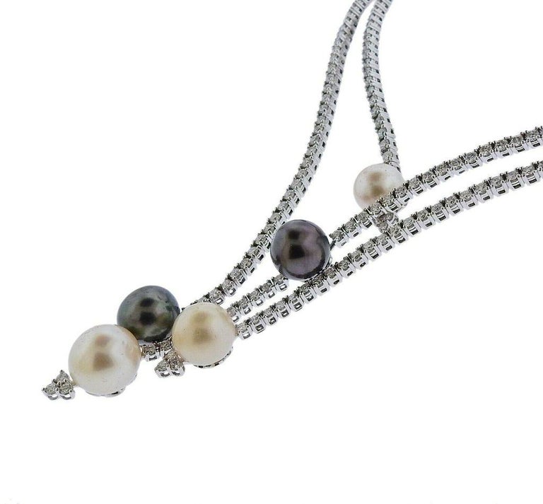 11.92 Carat Diamond Gold South Sea Pearl Necklace For Sale at 1stDibs