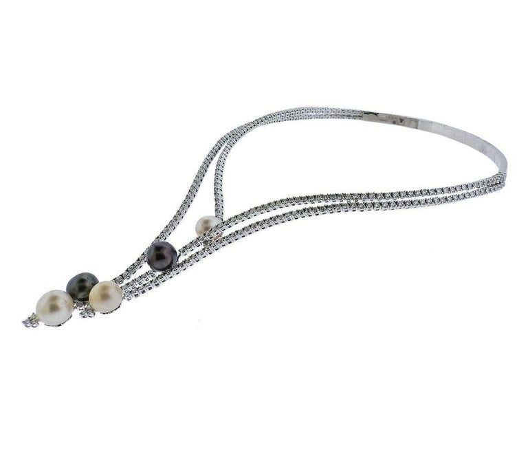 11.92 Carat Diamond Gold South Sea Pearl Necklace For Sale at 1stDibs