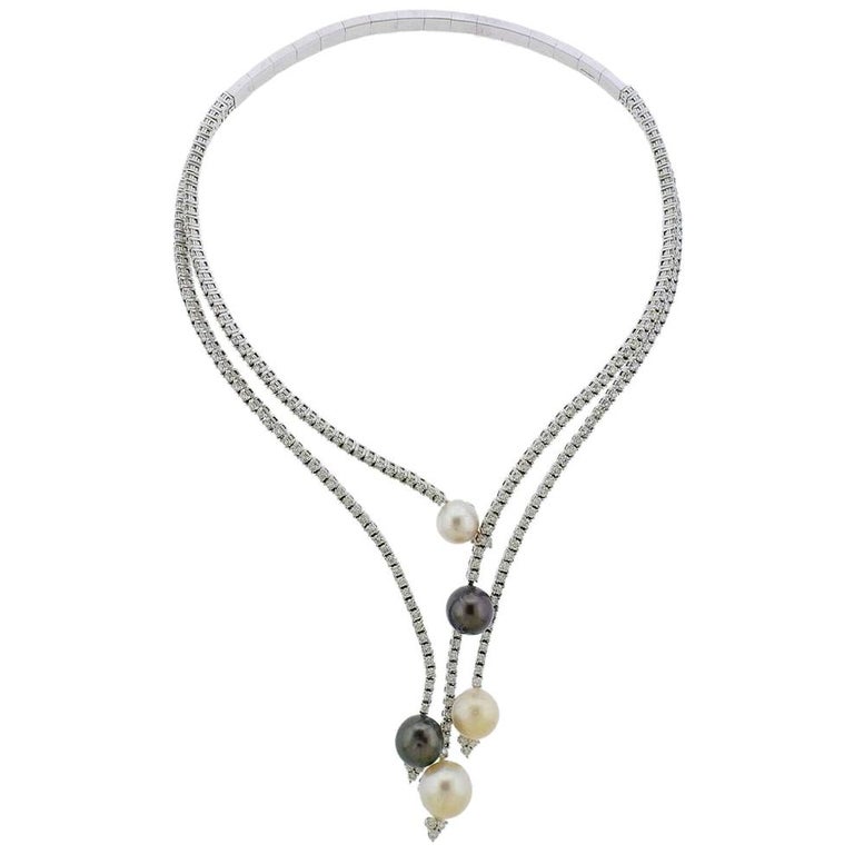 11.92 Carat Diamond Gold South Sea Pearl Necklace For Sale at 1stDibs