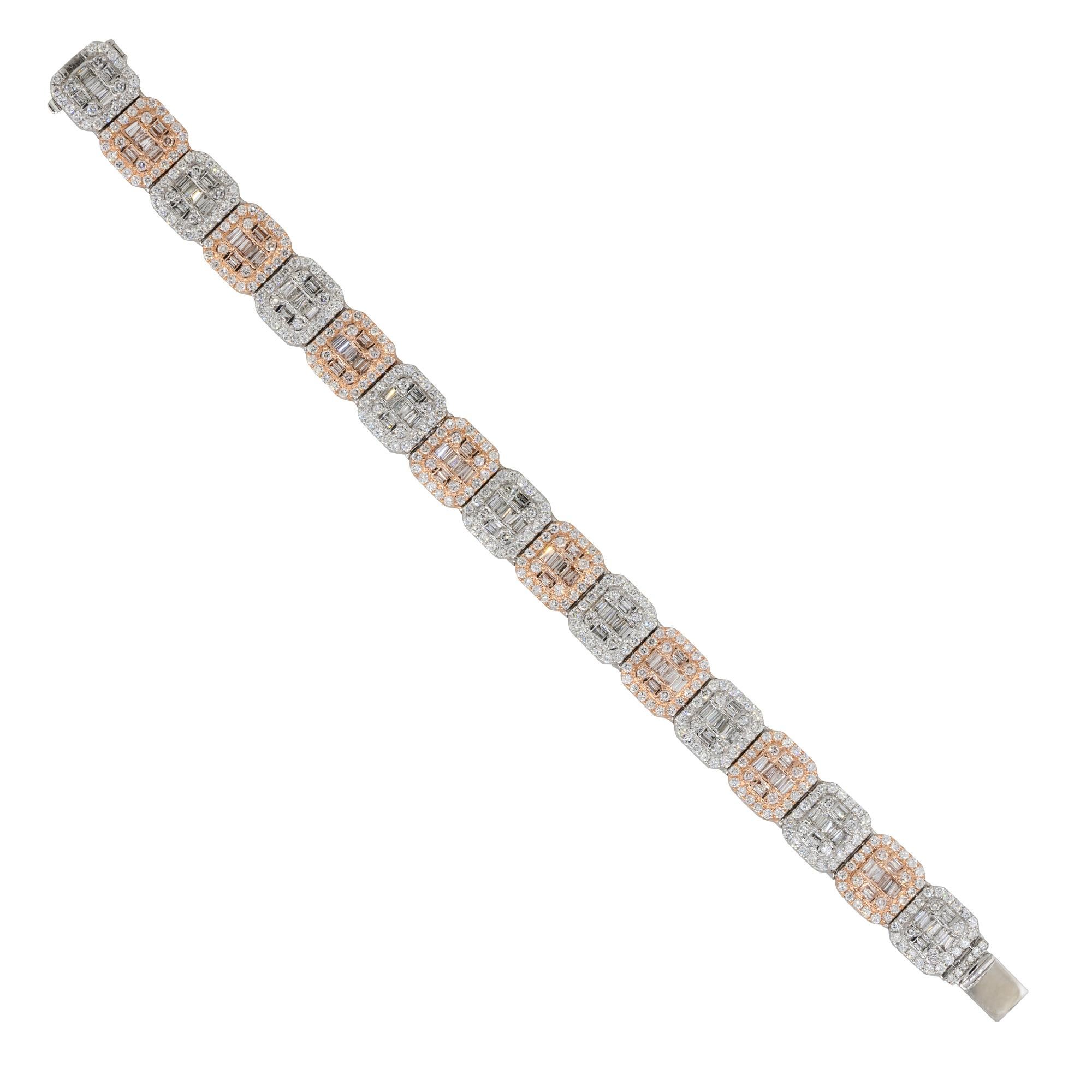Mixed Cut 11.92 Carat Invisible Set Diamond Pave Link Bracelet 14 Karat in Stock