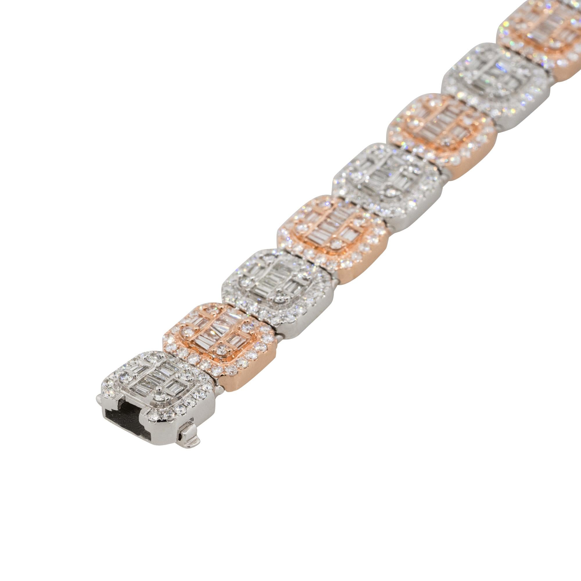 Women's or Men's 11.92 Carat Invisible Set Diamond Pave Link Bracelet 14 Karat in Stock
