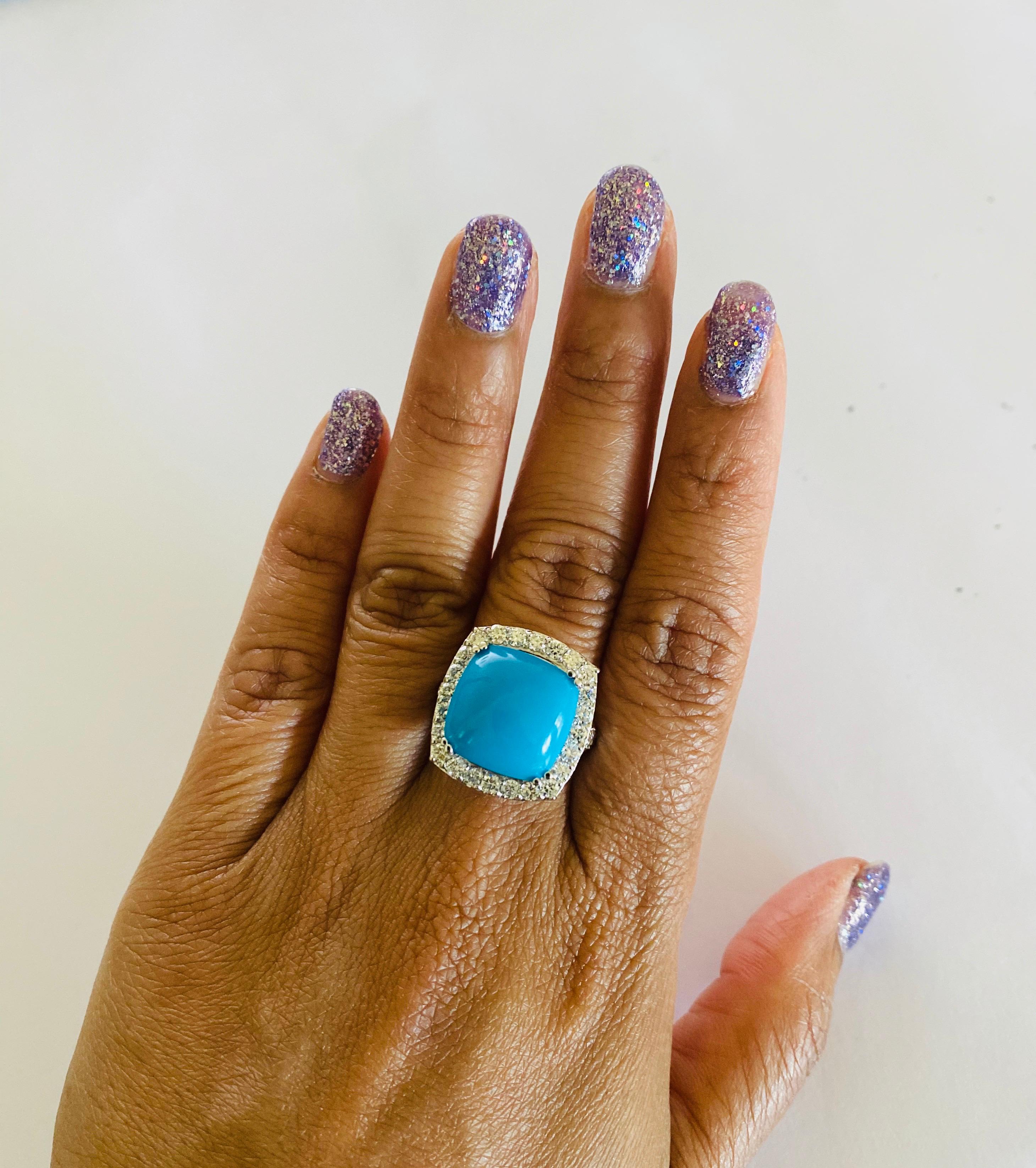 11.92 Carat Turquoise Diamond 14 Karat White Gold Cocktail Ring In New Condition In Los Angeles, CA