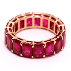 11.92 Carat Ruby Eternity Ring, Emerald Cut Rubies Set in 18k Gold Ring