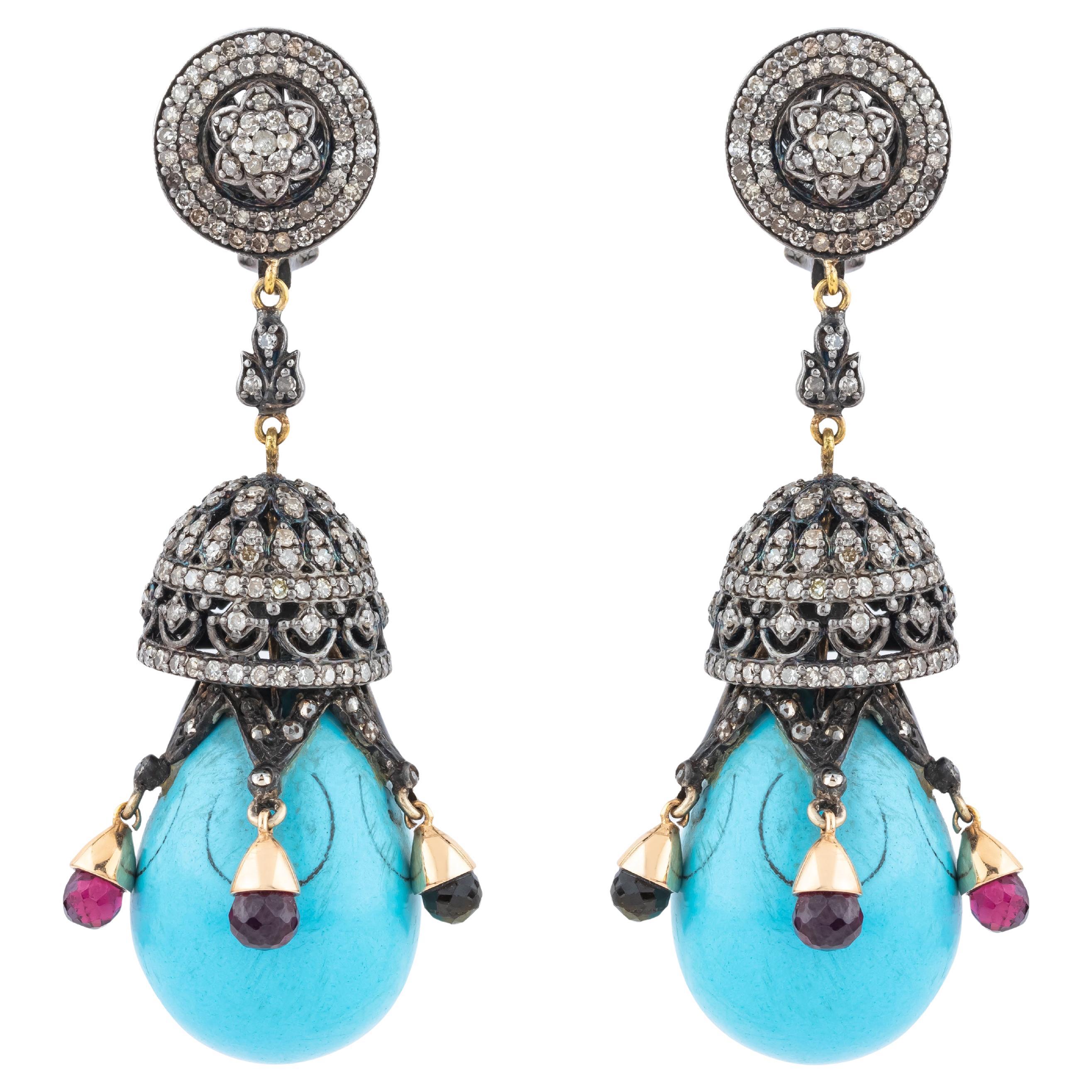 119.24 Carat Diamond and Color Stone Drop Earrings