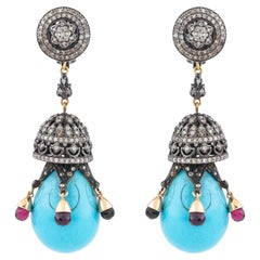 119.24 Carat Diamond and Color Stone Drop Earrings