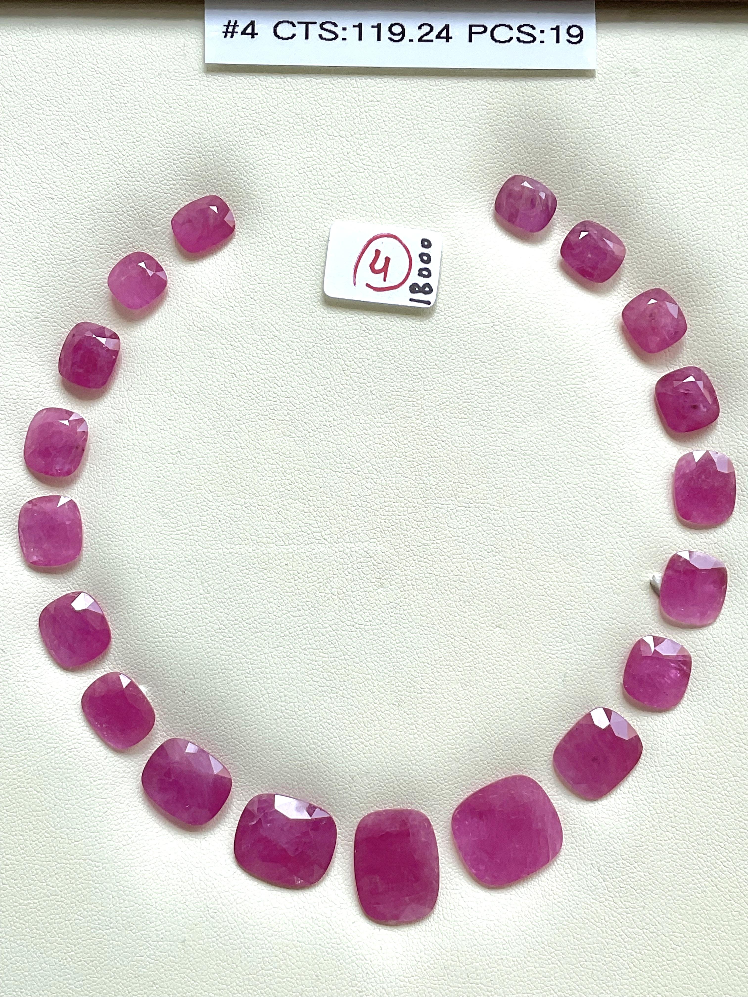 Women's or Men's 119.24 carats ruby Mozambique cut stone cushion 19 Pieces layout heated natural For Sale