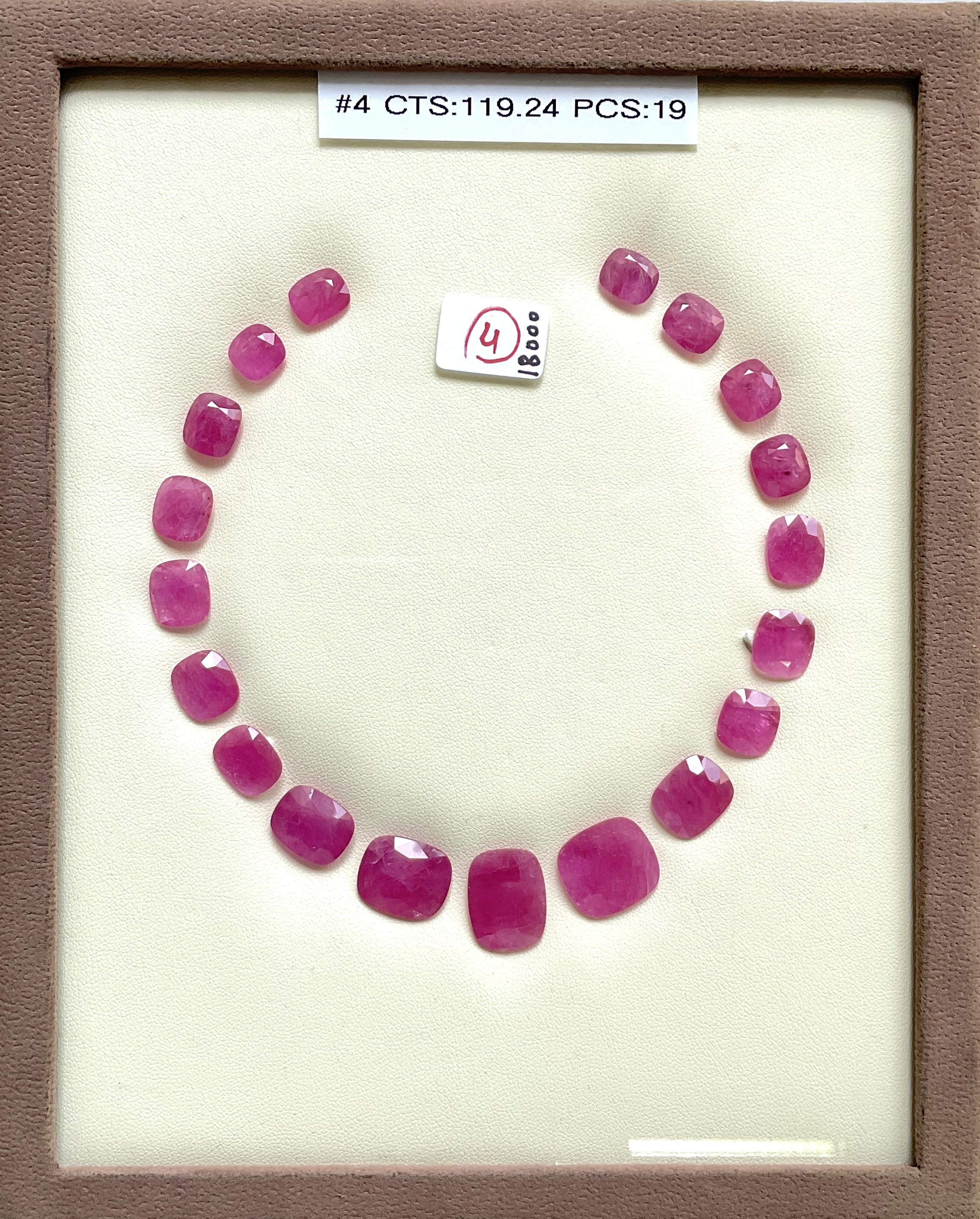 119.24 carats ruby Mozambique cut stone cushion 19 Pieces layout heated natural For Sale 2