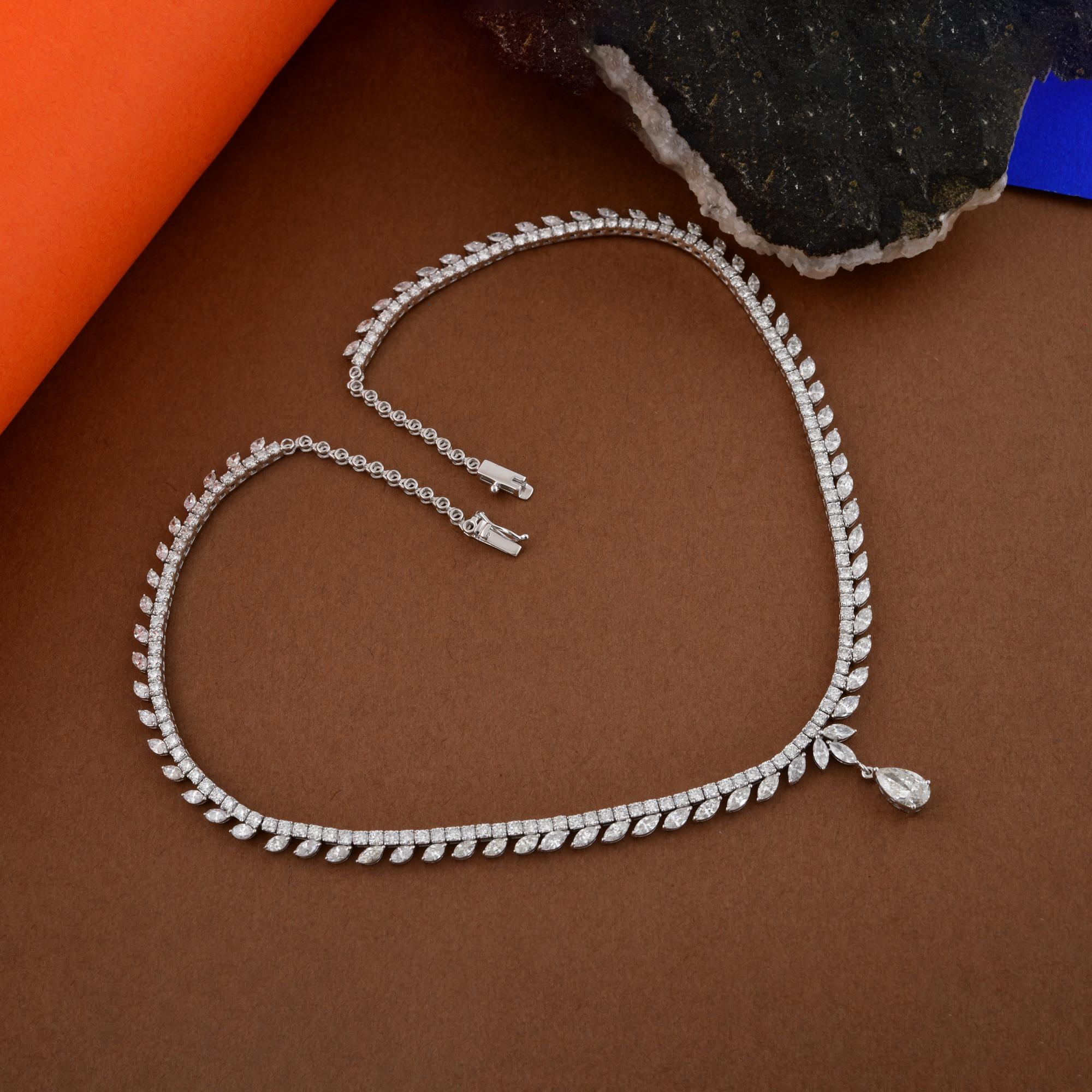 11.92Ct Marquise und Runde SI/H Diamant Hochzeit Tropfen Halskette 14k Weißgold Damen im Angebot