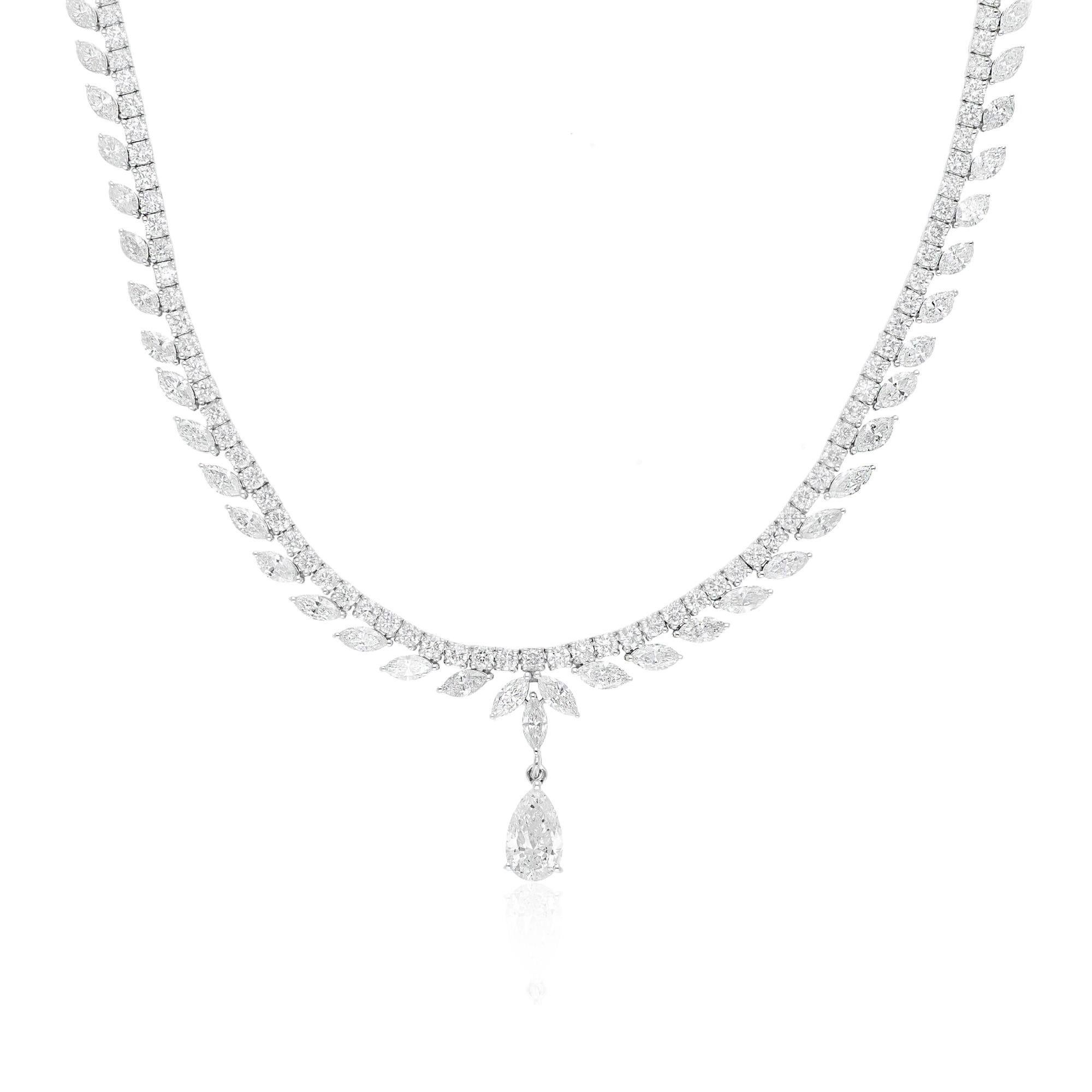 Marquesa de 11,92 quilates y diamantes redondos SI/H Collar de oro blanco de 18 quilates con gota para boda en Nuevo estado para la venta en Diera, Dubai