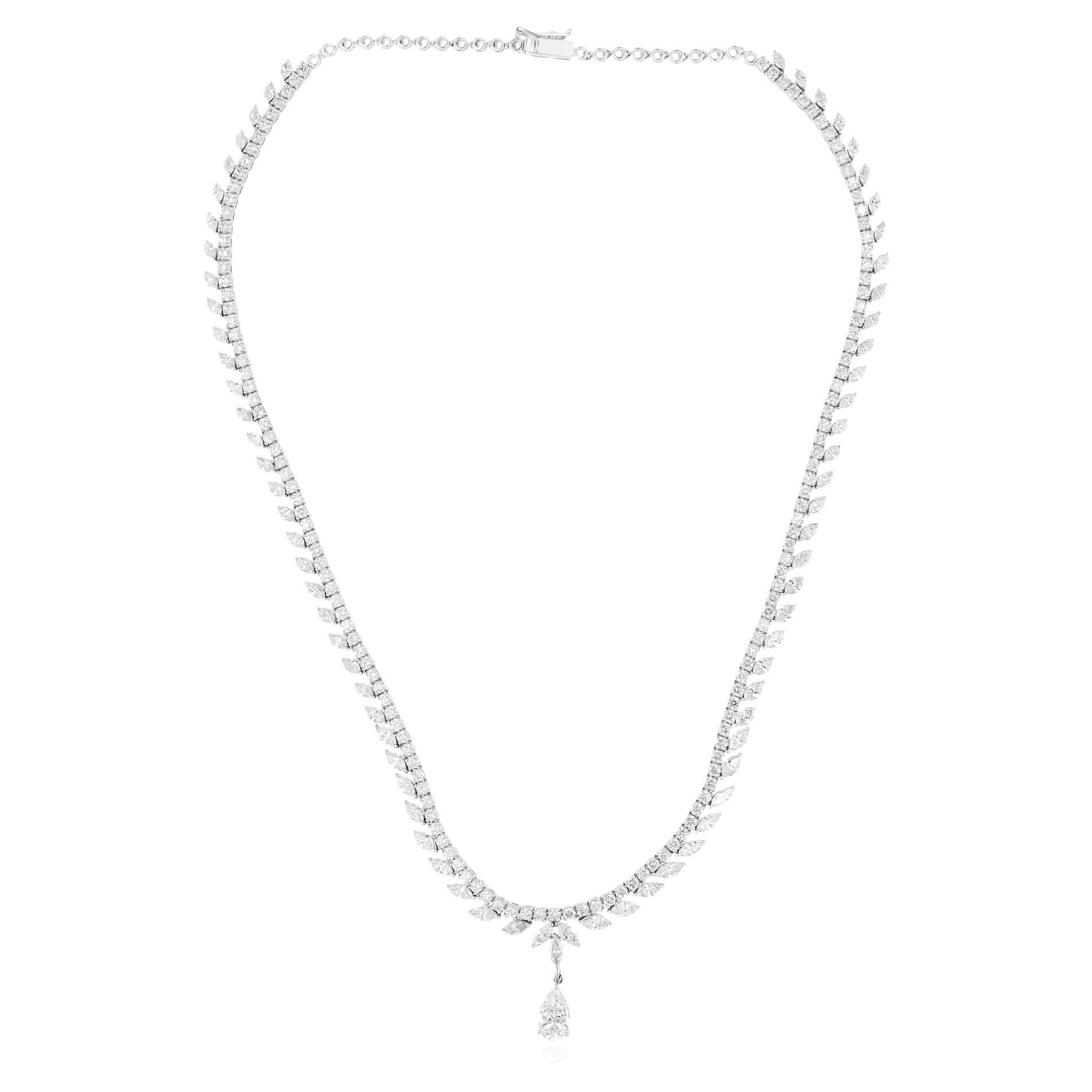 11,92 carati di diamanti marquise e rotondi SI/H Collana nuziale a goccia in oro bianco 18 carati