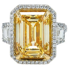 11.93 Carat Emerald-cut Statement Fancy Yellow  Royal Radiance Diamond Ring