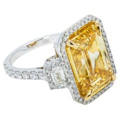11.93 Carat Emerald-cut Statement Fancy Yellow  Royal Radiance Diamond Ring