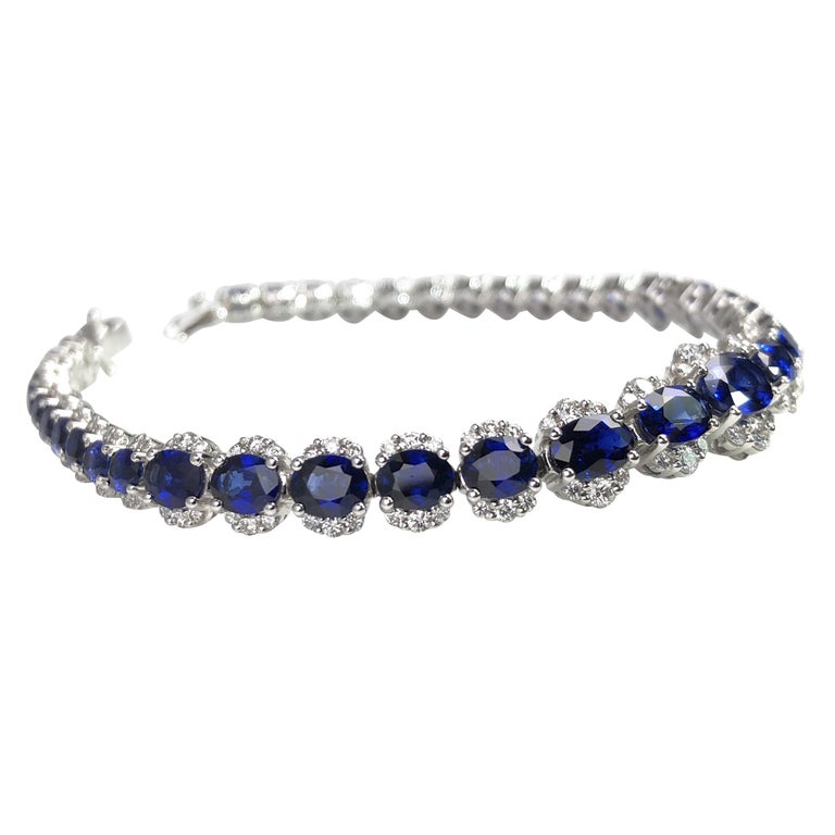 Contemporary DiamondTown 11.93 Carat Vivid Blue Sapphire and Diamond Bracelet For Sale