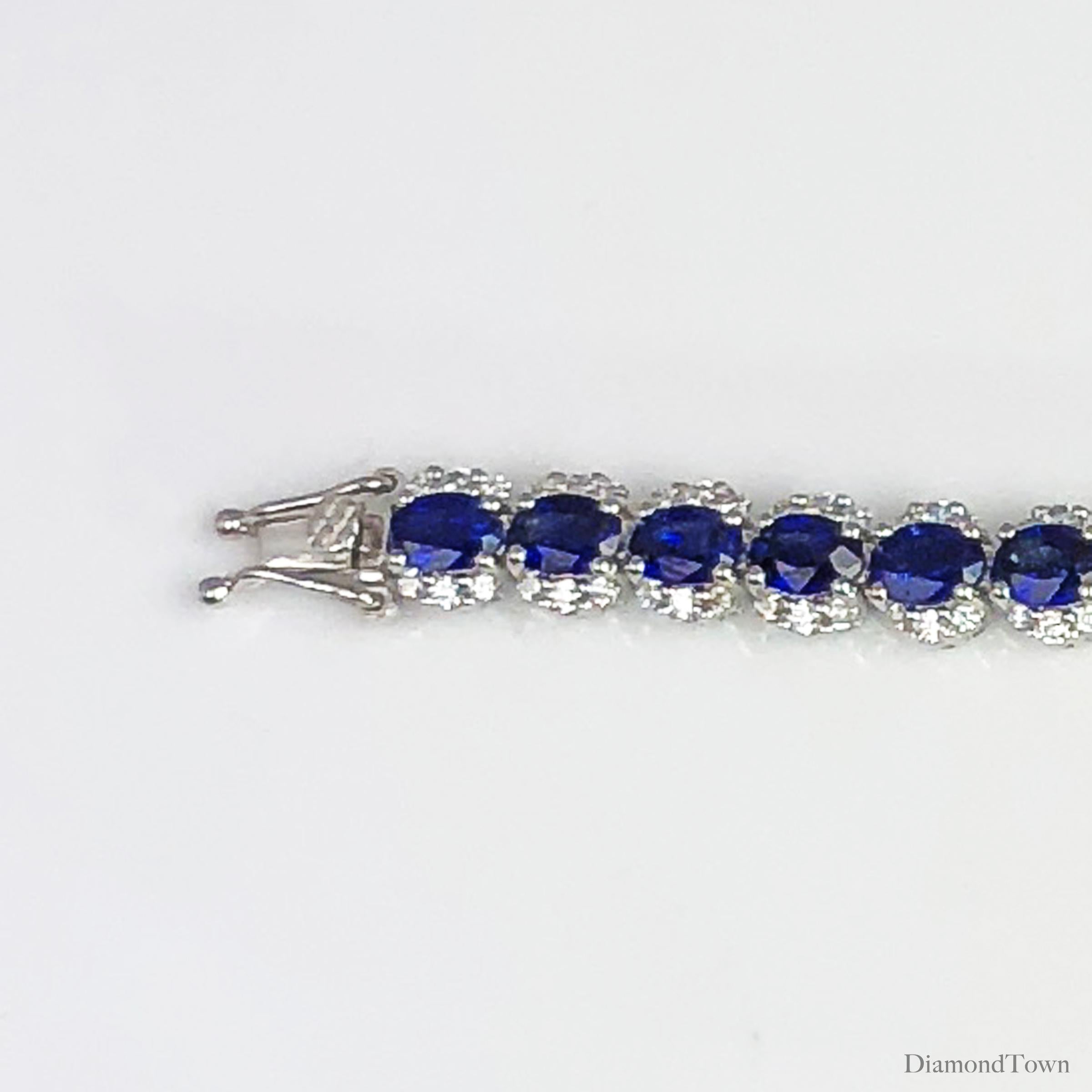 Oval Cut DiamondTown 11.93 Carat Vivid Blue Sapphire and Diamond Bracelet