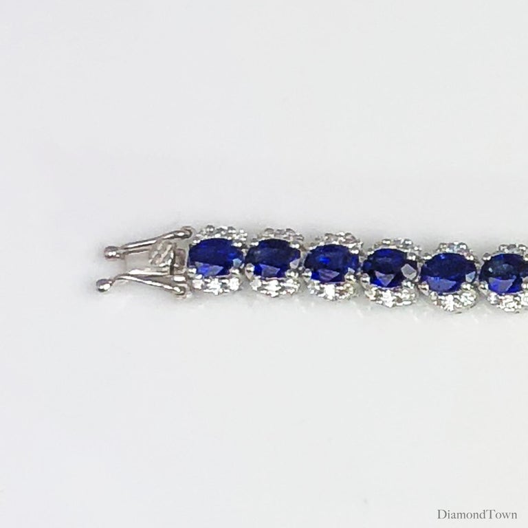 Women's DiamondTown 11.93 Carat Vivid Blue Sapphire and Diamond Bracelet For Sale