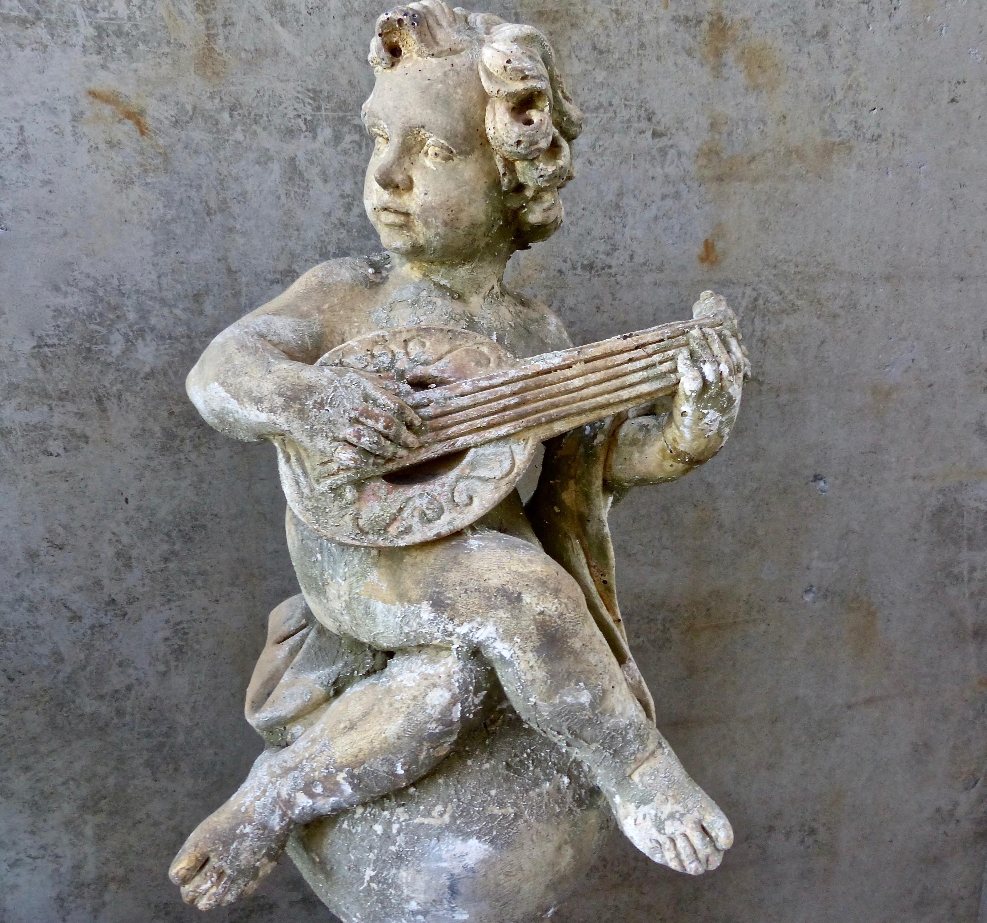 11940 Four Cast Composite Concrete Musical-Themed Cherubs In Good Condition In Surrey, BC