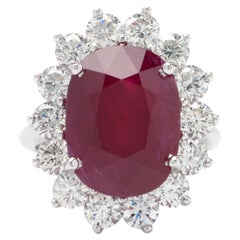 11.94ct Ruby Halo Ring in 14K White Gold, 2.69ct Side Diamonds