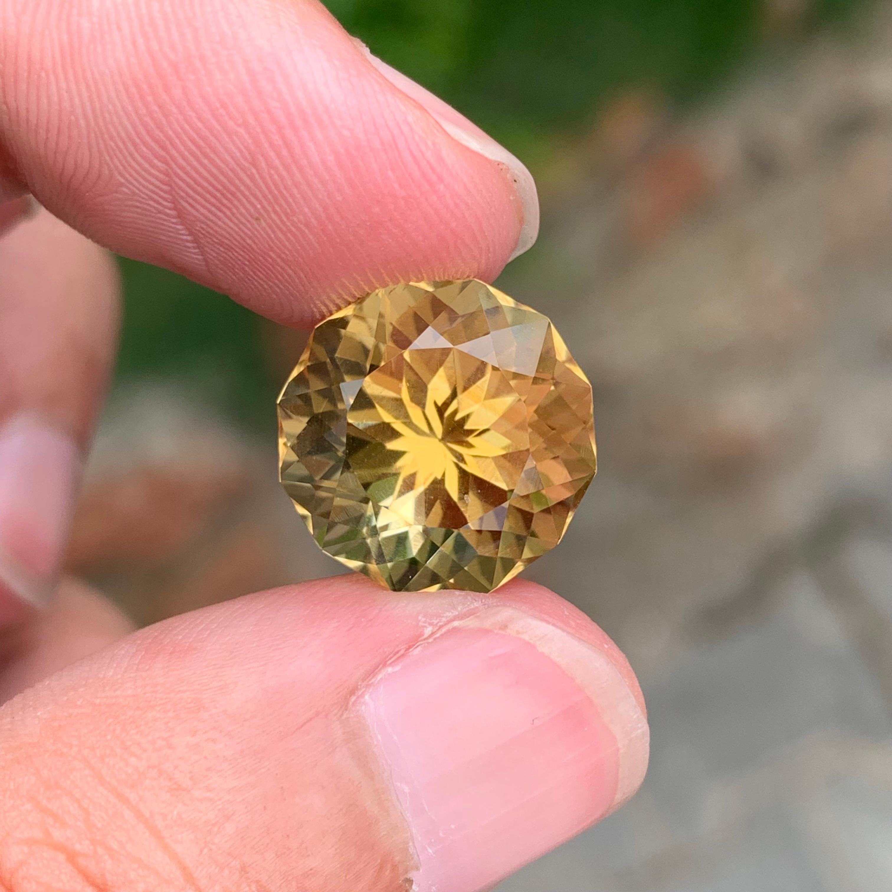 Round Cut 11.95 Carat Natural Loose Citrine Round Flower Cut Gem For Necklace For Sale