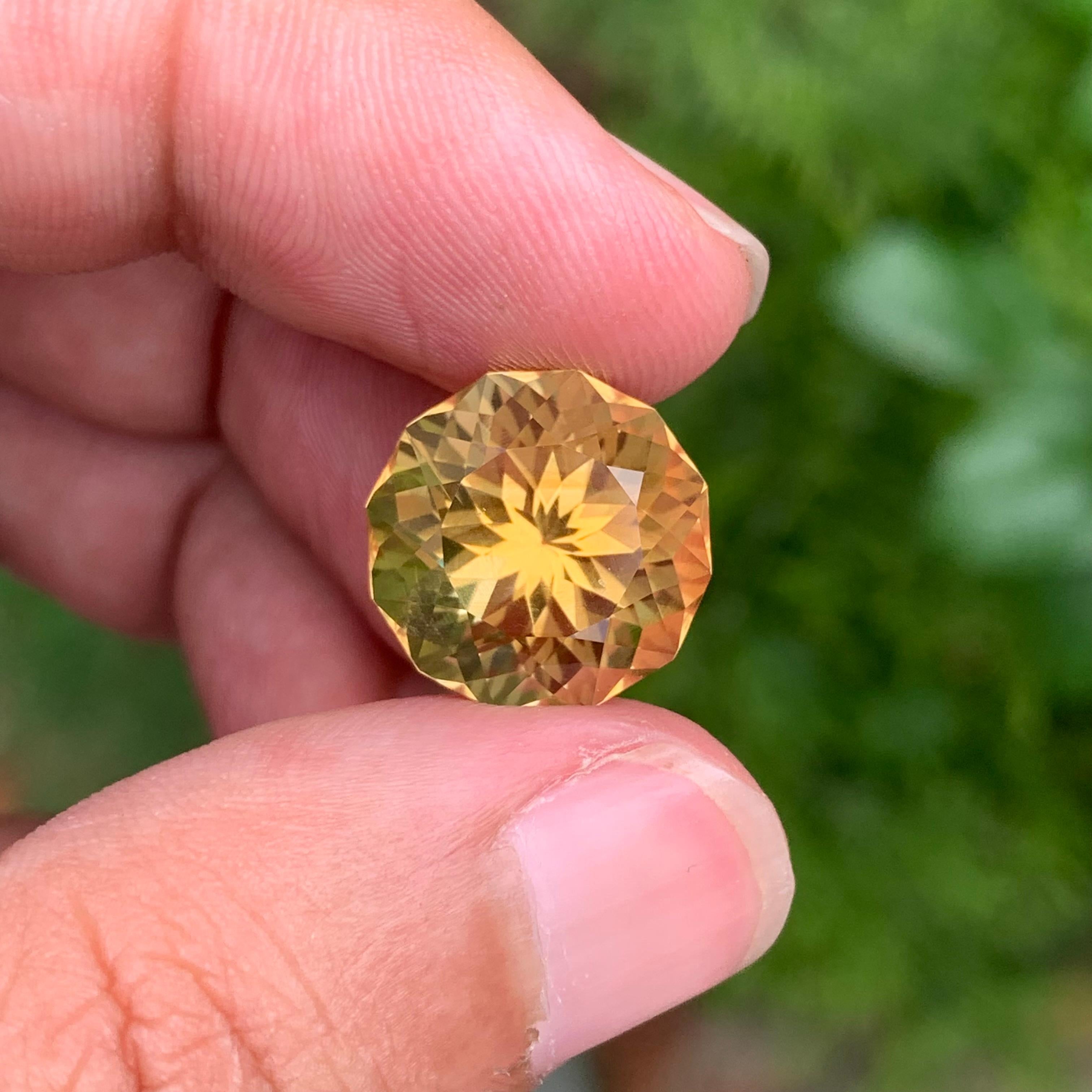 11.95 Carat Natural Loose Citrine Round Flower Cut Gem For Necklace For Sale 1