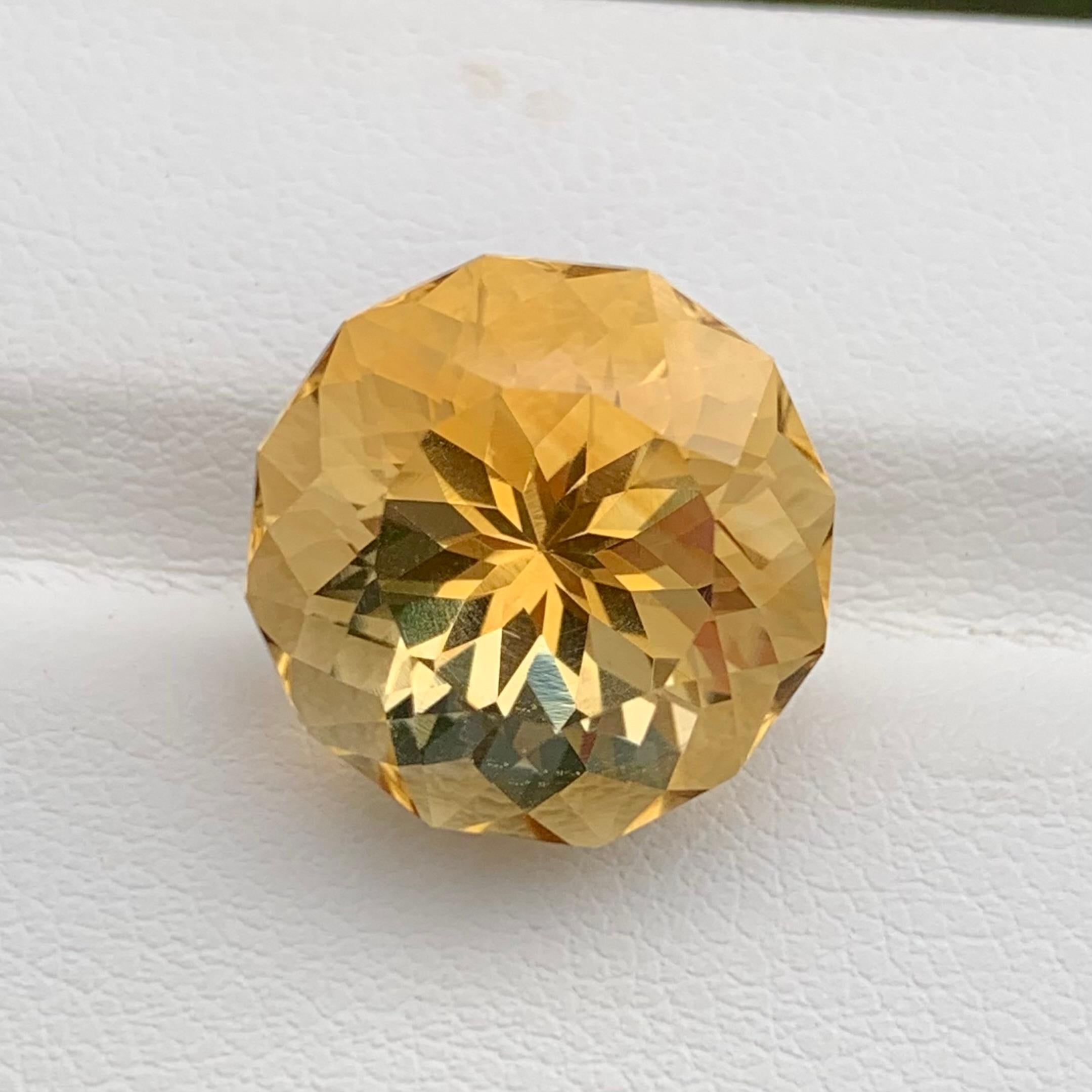 11.95 Carat Natural Loose Citrine Round Flower Cut Gem For Necklace For Sale 2