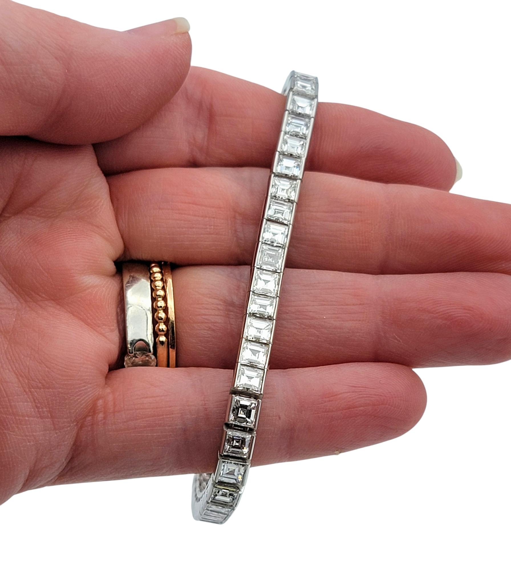 11.95 Carat Total Square Step Cut Diamond Tennis Bracelet in Polished Platinum For Sale 7