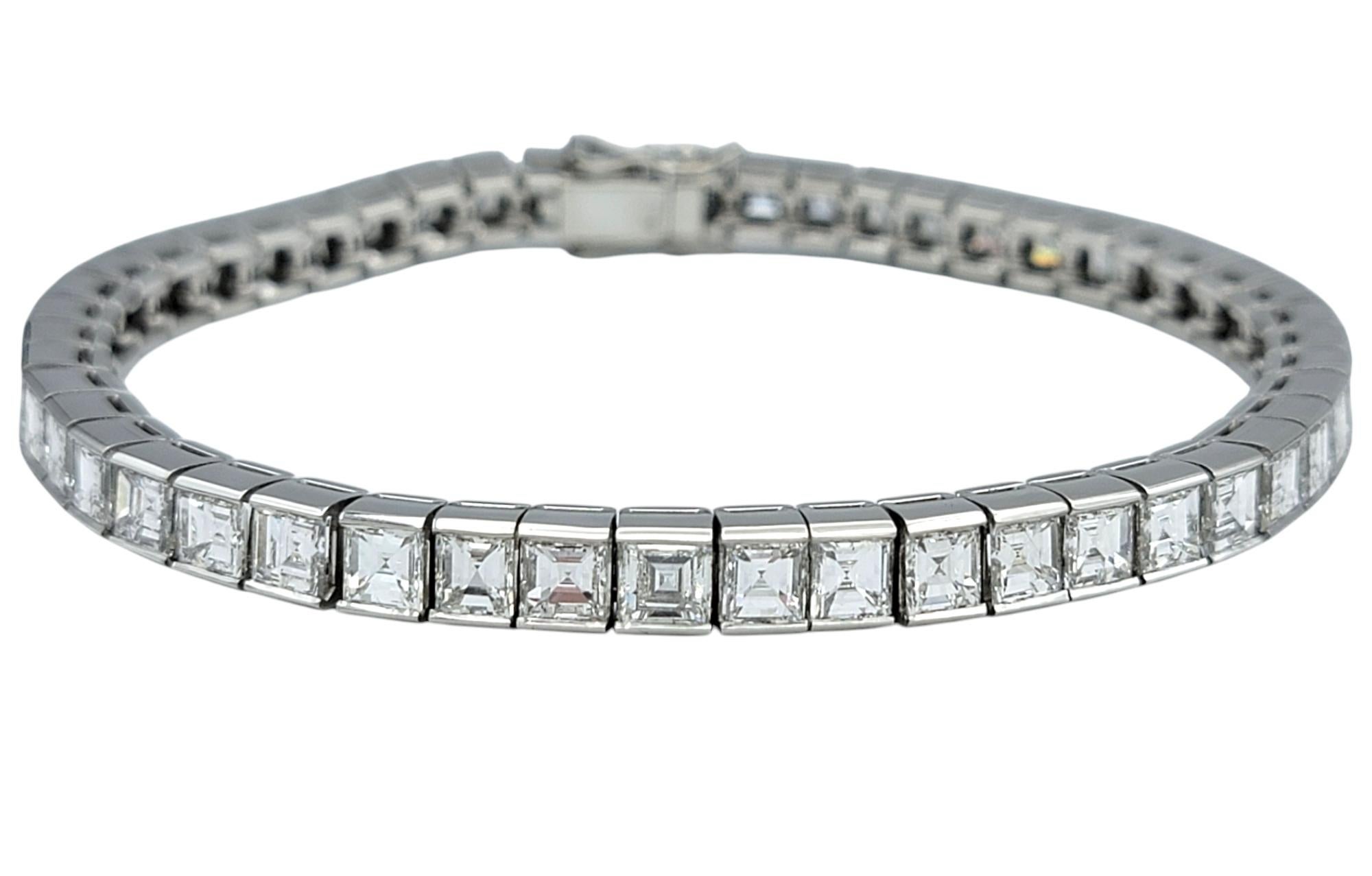 Contemporary 11.95 Carat Total Square Step Cut Diamond Tennis Bracelet in Polished Platinum For Sale