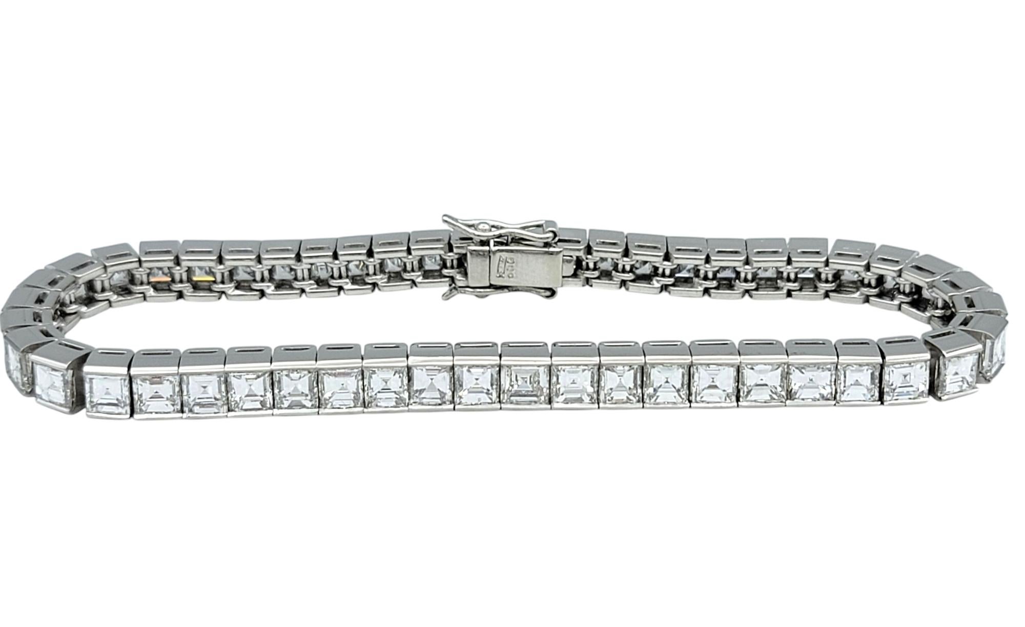 Square Cut 11.95 Carat Total Square Step Cut Diamond Tennis Bracelet in Polished Platinum For Sale