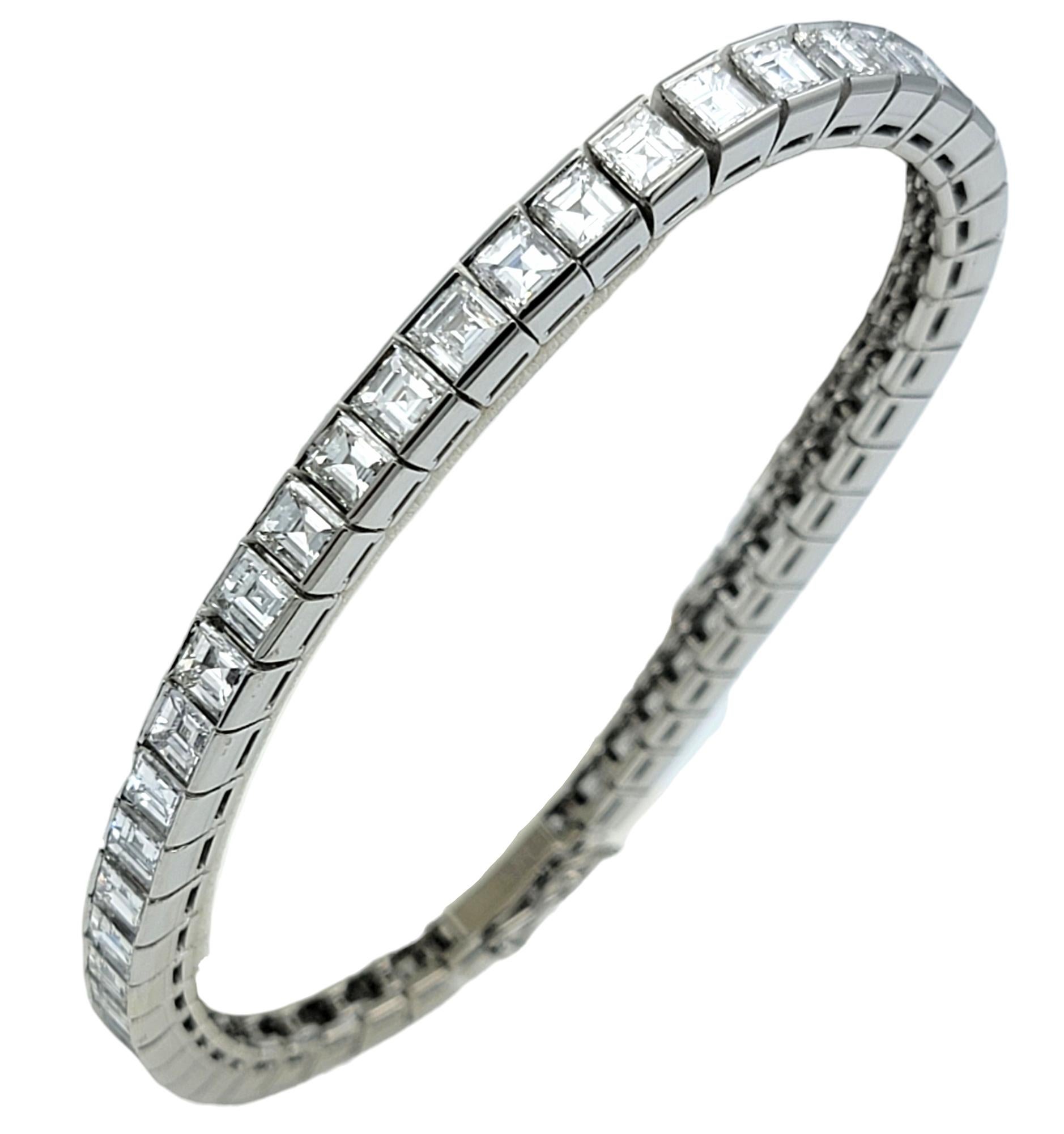 Women's or Men's 11.95 Carat Total Square Step Cut Diamond Tennis Bracelet in Polished Platinum For Sale