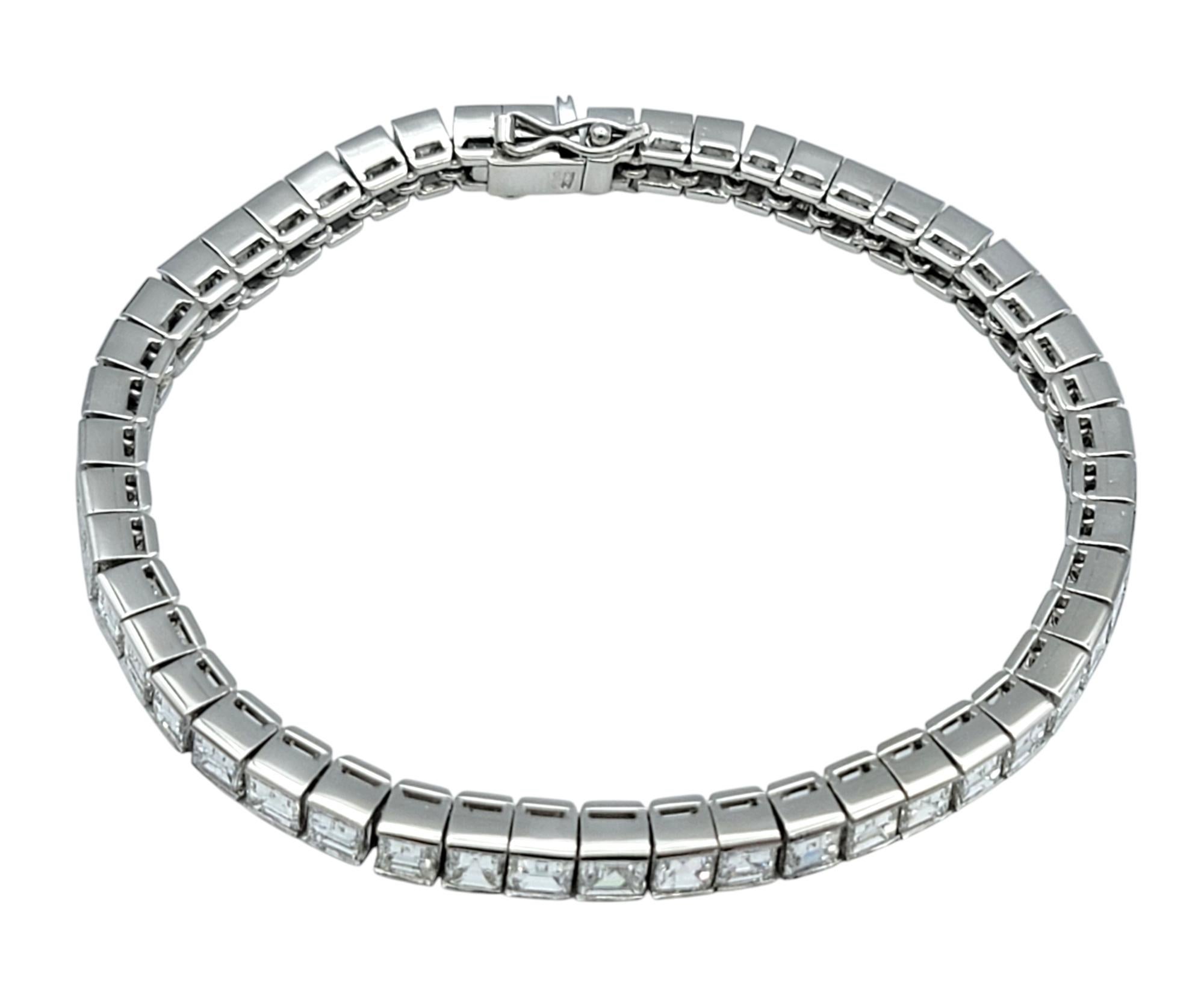 11.95 Carat Total Square Step Cut Diamond Tennis Bracelet in Polished Platinum For Sale 1