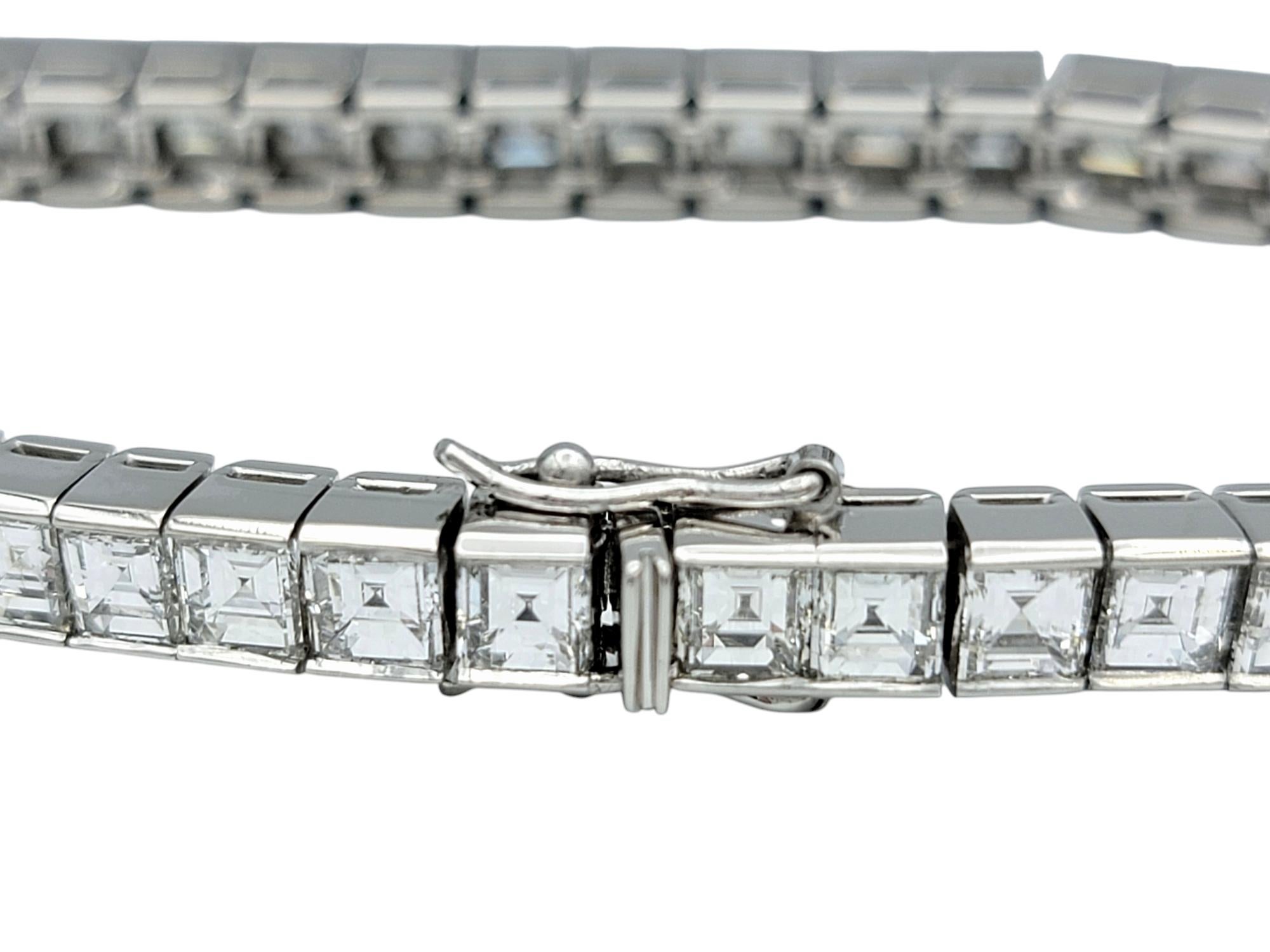 11.95 Carat Total Square Step Cut Diamond Tennis Bracelet in Polished Platinum For Sale 2